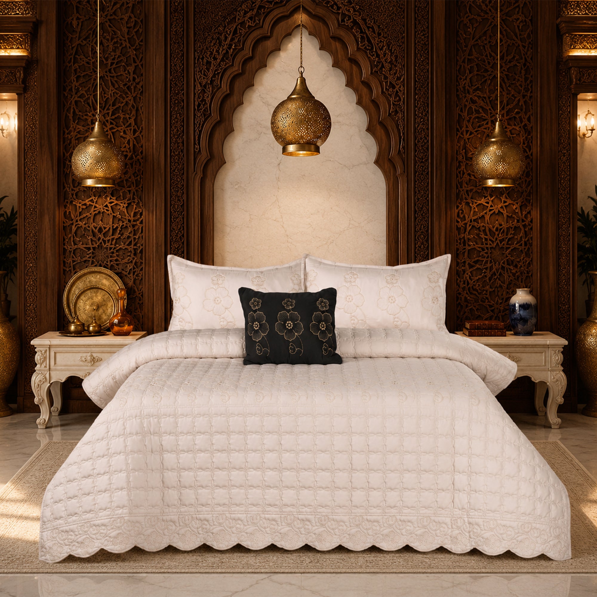 Rose Ivory Soft Cotton Fabric Bedding Set – 5 Pieces