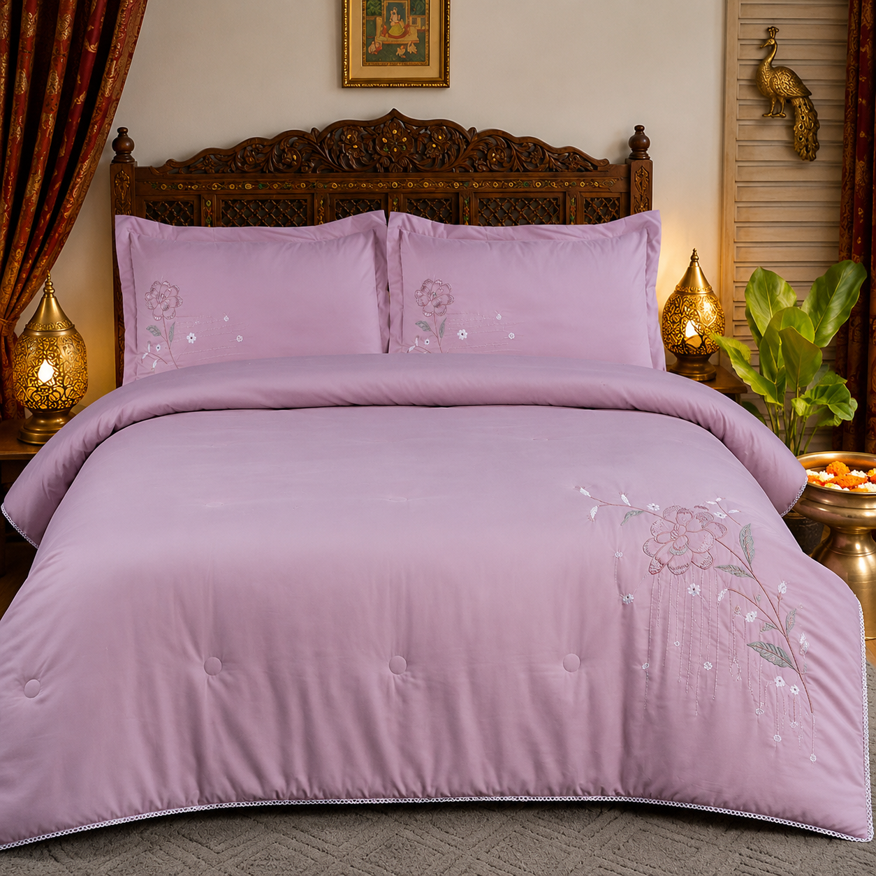Blush Blossom Smooth Cotton Fabric 4 Piece Bedding Set