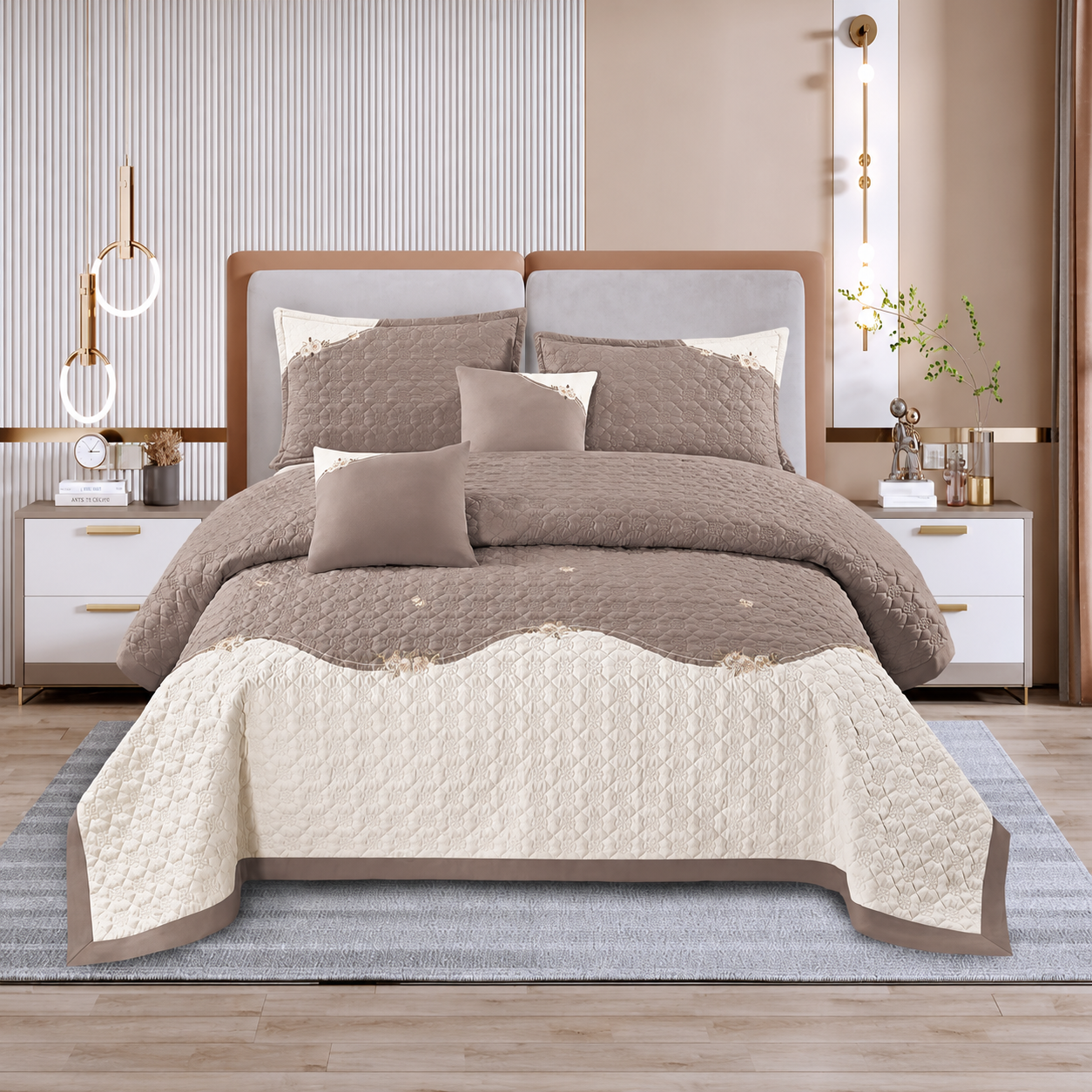 Roseberry Taupe Pearl 5 Pcs Quilted Bedcover Set