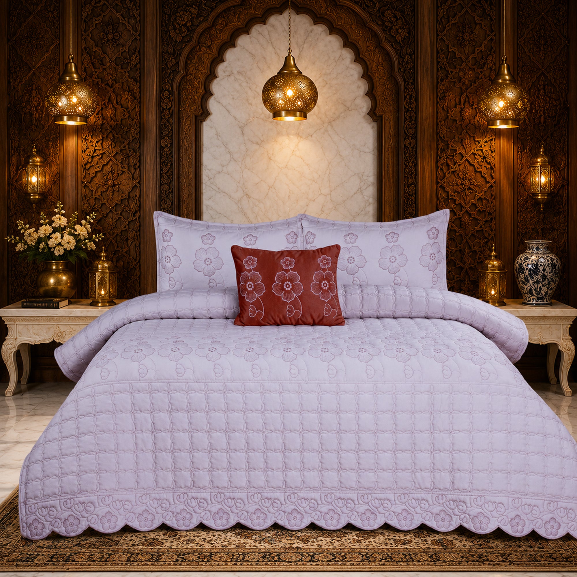 Moon Lavender Soft Cotton Fabric Bedding Set – 5 Pieces
