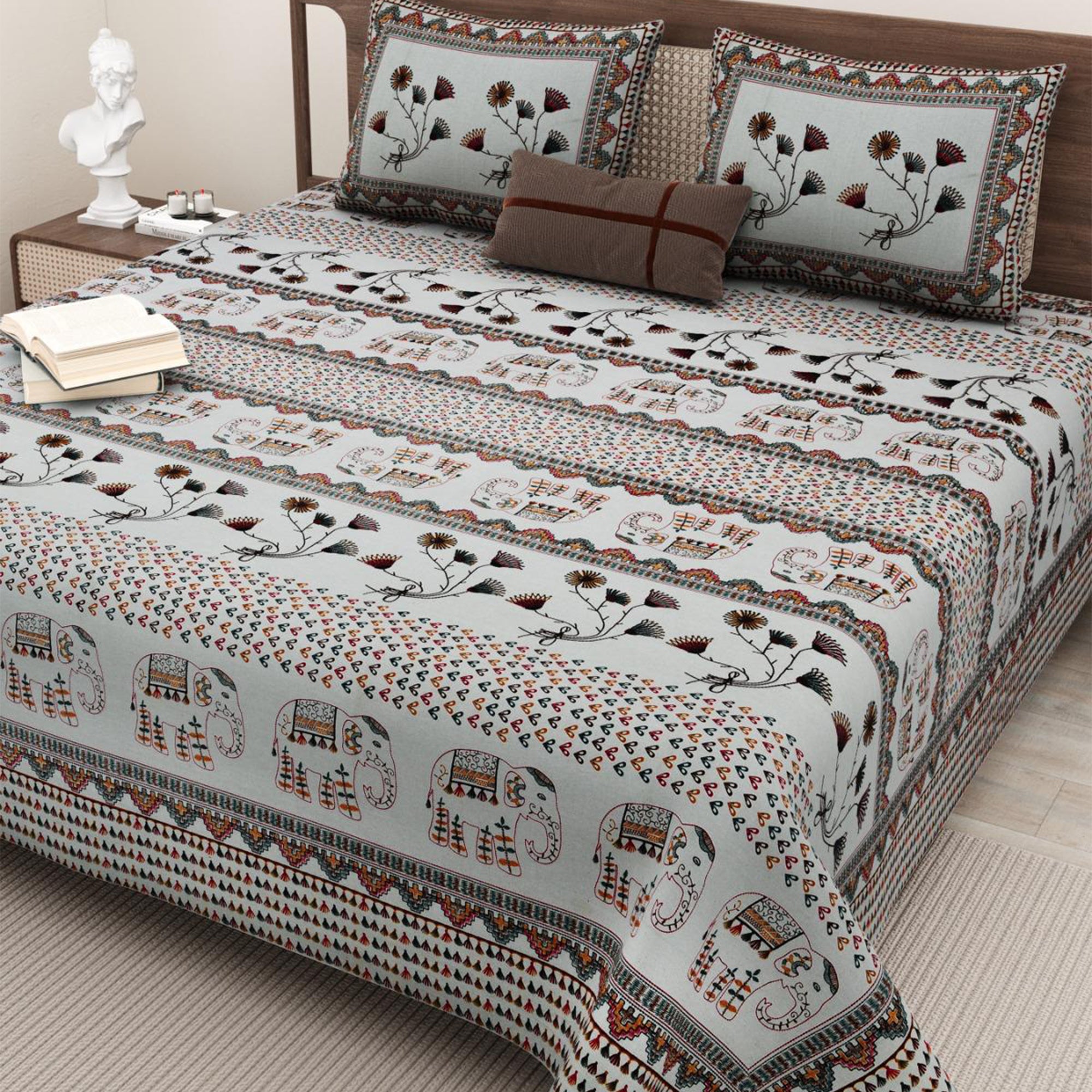 Cotton Hand Stitch Elephant Trail Bedsheet Set