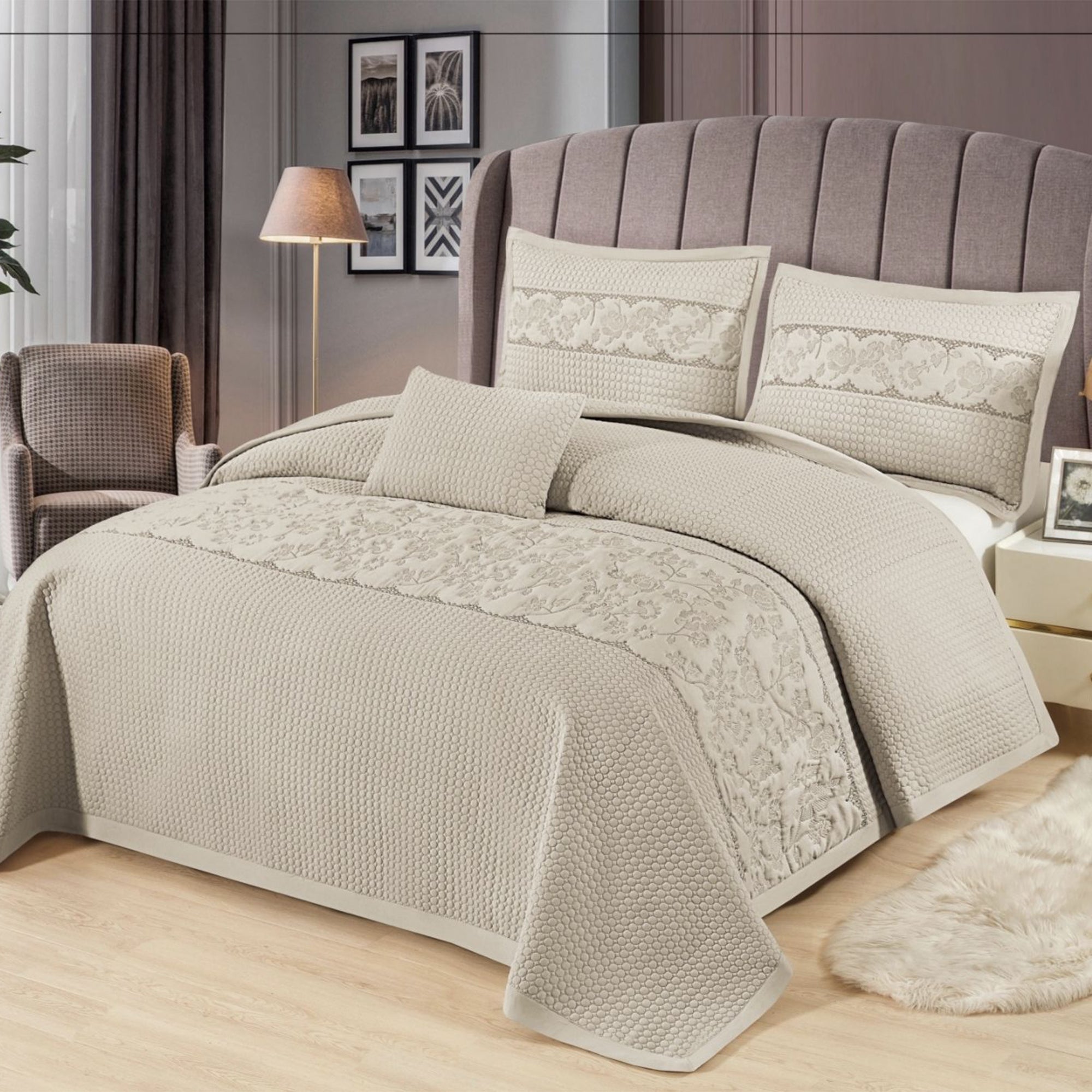 Gracie Champagne Whisper Bed Cover Set – 4 Pieces