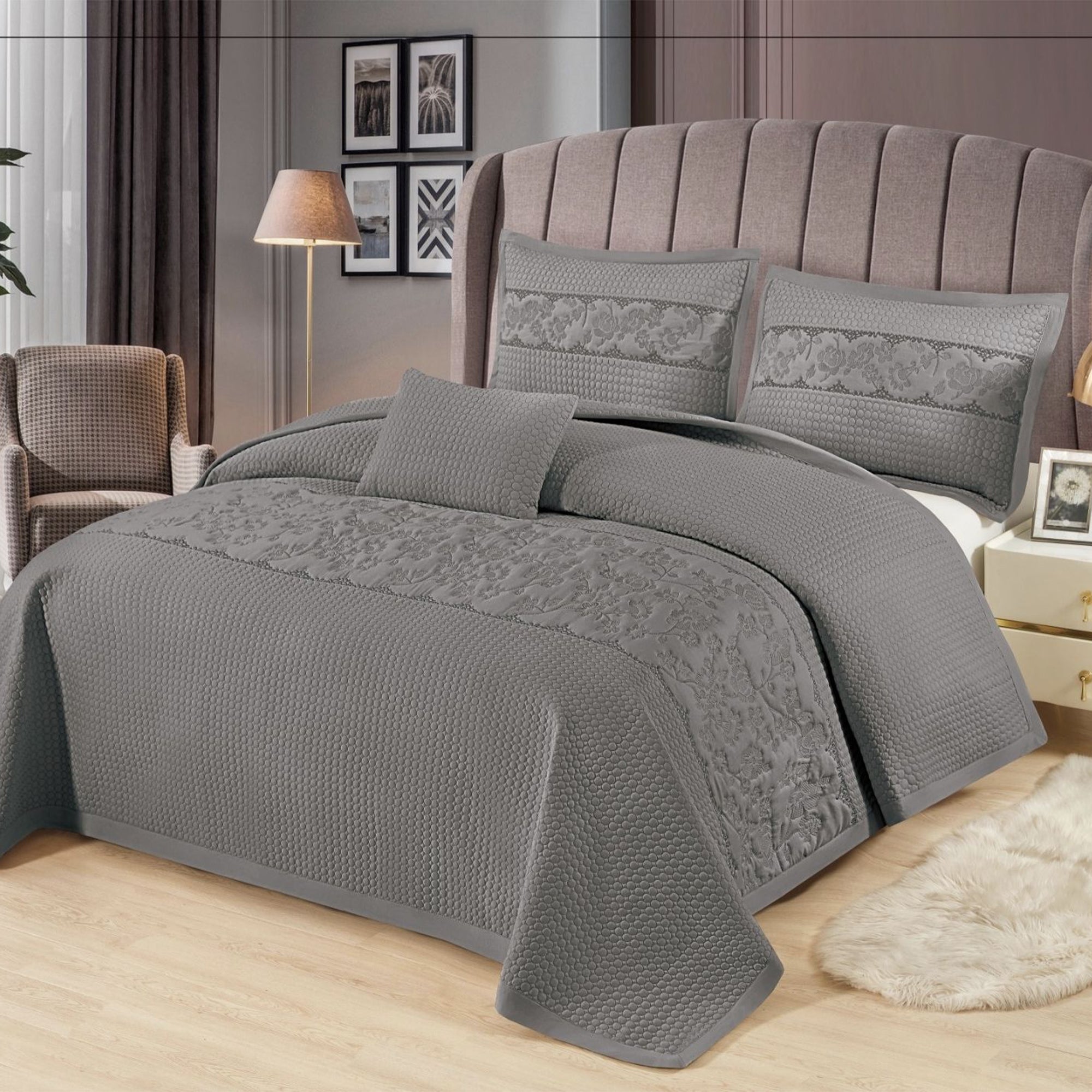 Gracie Grey Whisper Bed Cover Set – 4 Pieces