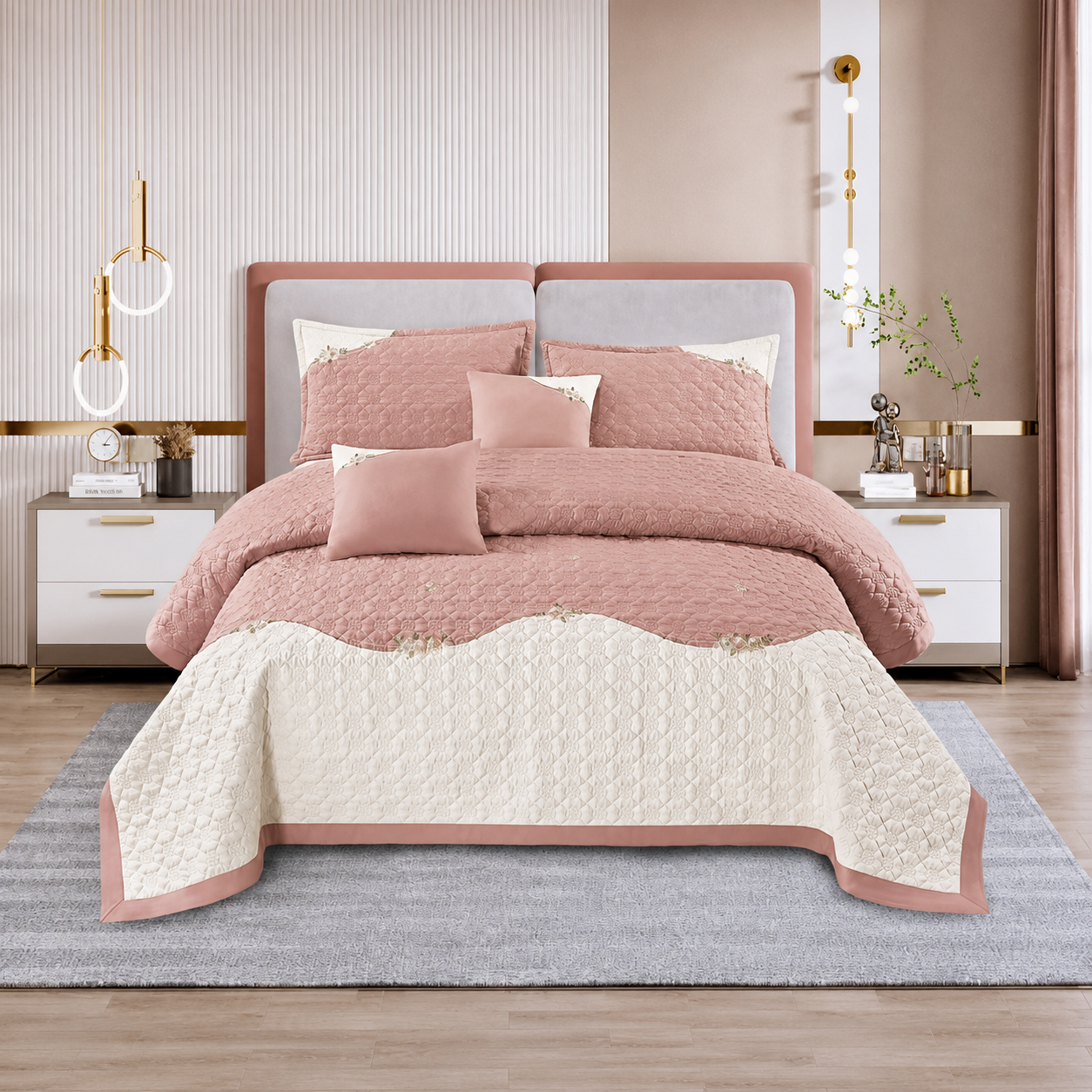 Roseberry Dusty Rose 5 Pcs Quilted Bedcover Set