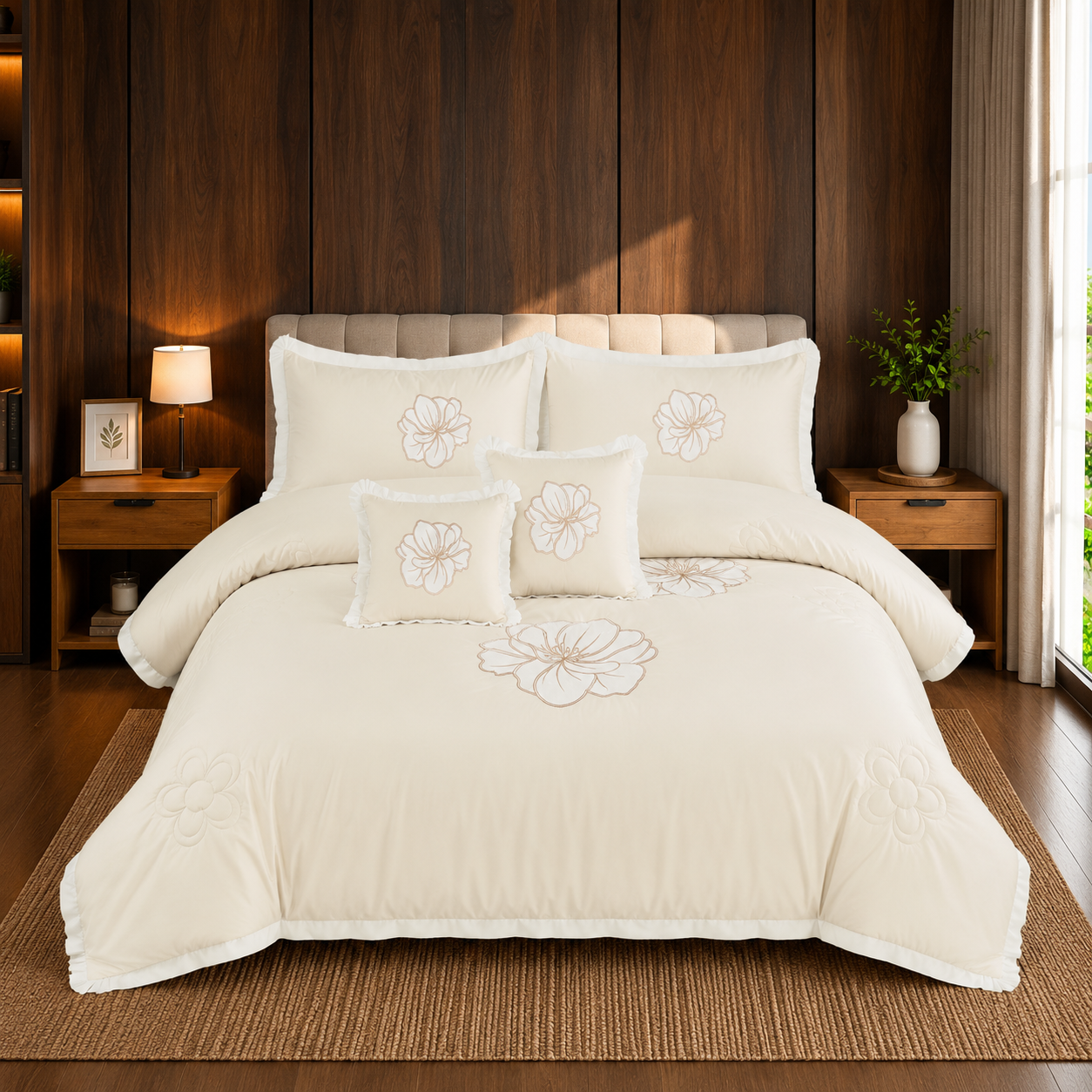 Pearl Elegance Embroidered 6 Piece Bedding Set