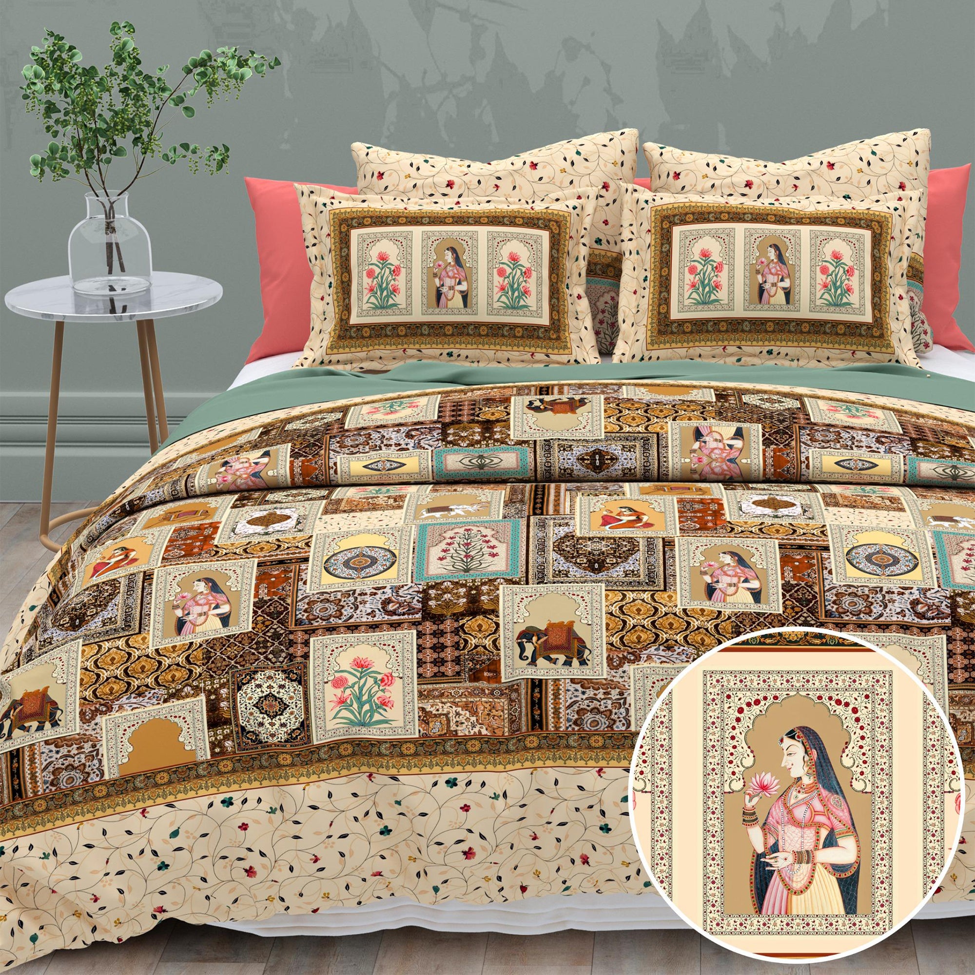 Cotton Digital Print Royal Miniature Bedsheet Set