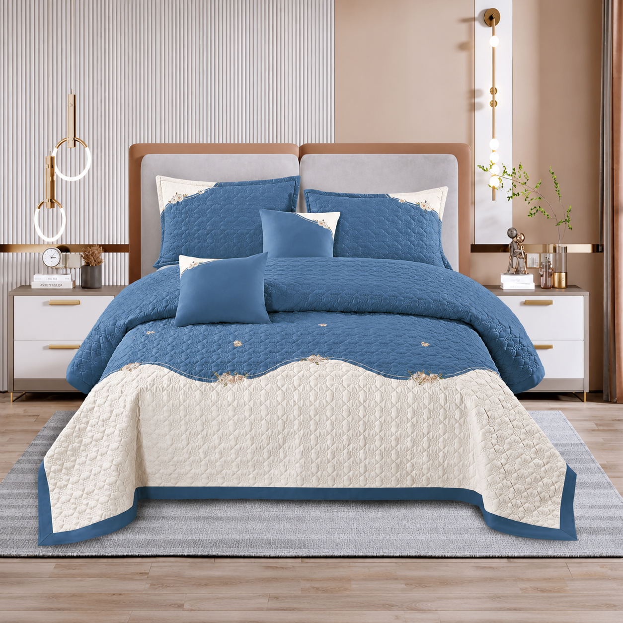 Roseberry Denim Pearl 5 Pcs Quilted Bedcover Set