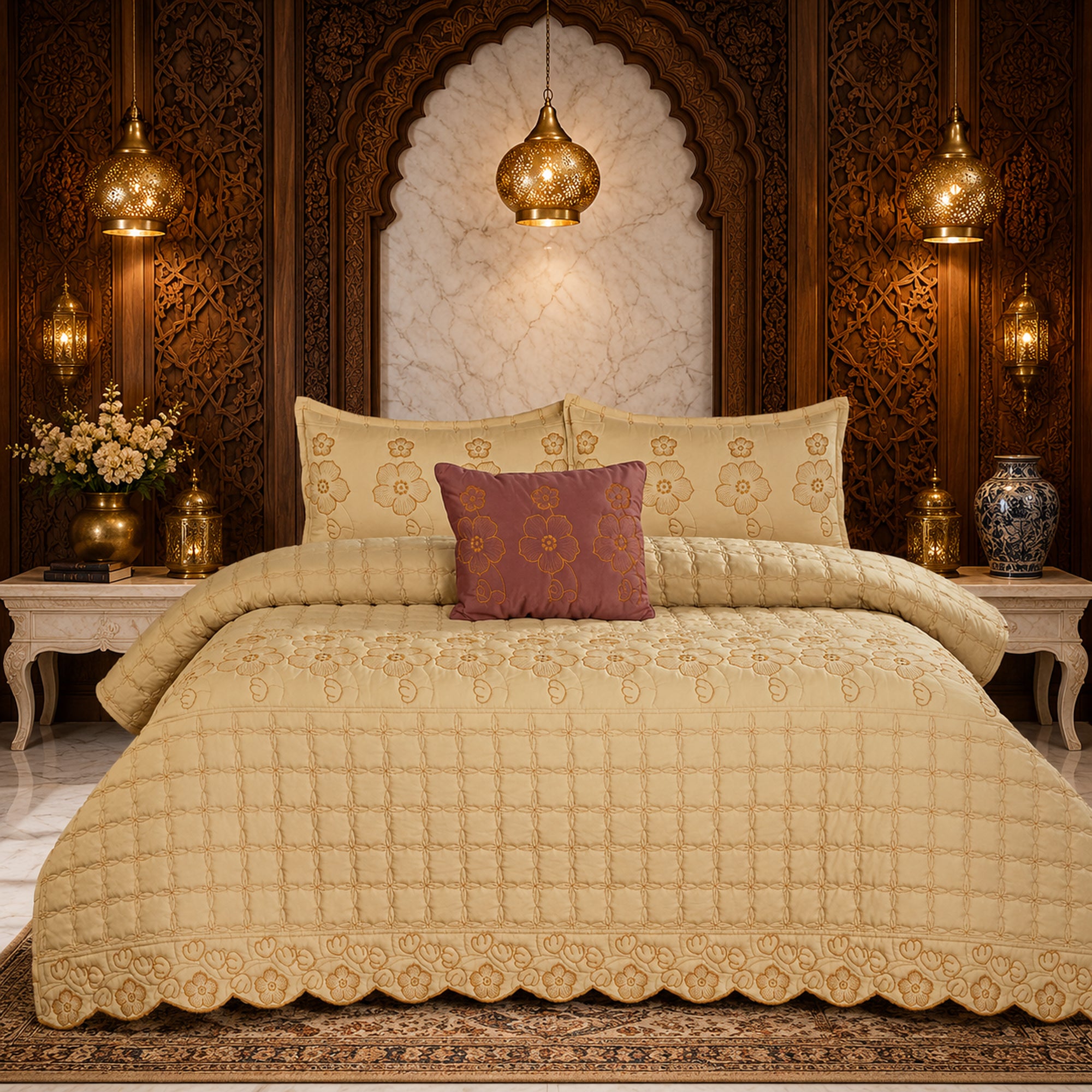 Golden Rose Soft Cotton Fabric Bedding Set – 5 Pieces