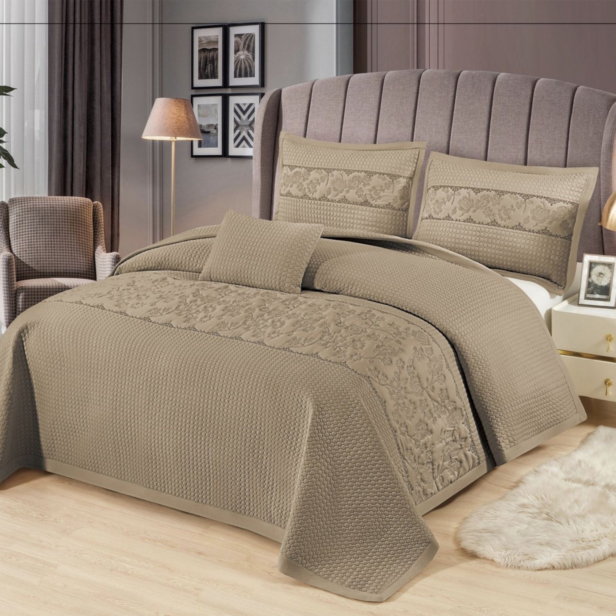 Gracie Desert Taupe Bed Cover Set – 4 Pieces