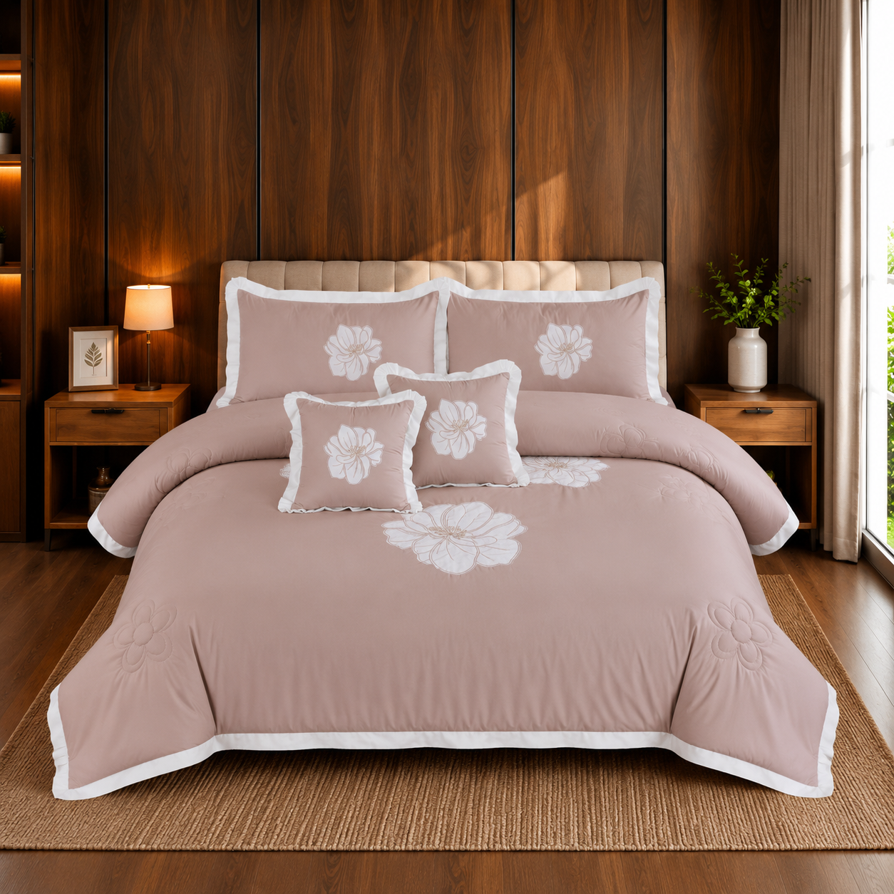 Rosewood Elegance Embroidered 6 Piece Bedding Set