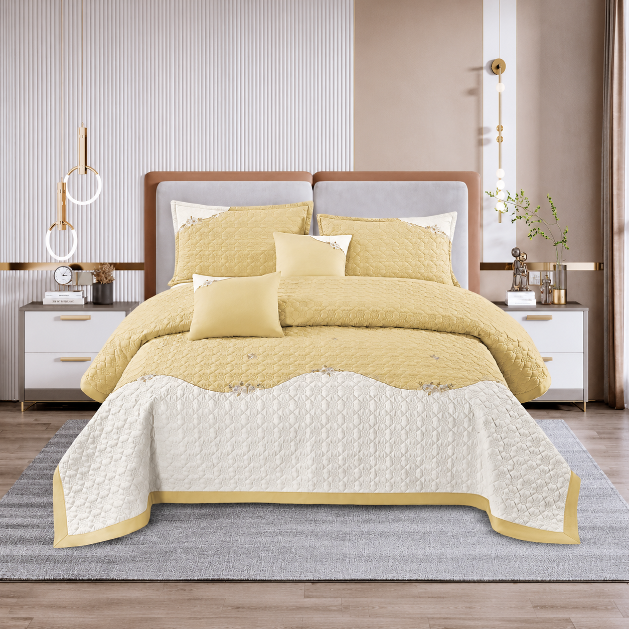 Roseberry Buttercream 5 Pcs Quilted Bedcover Set
