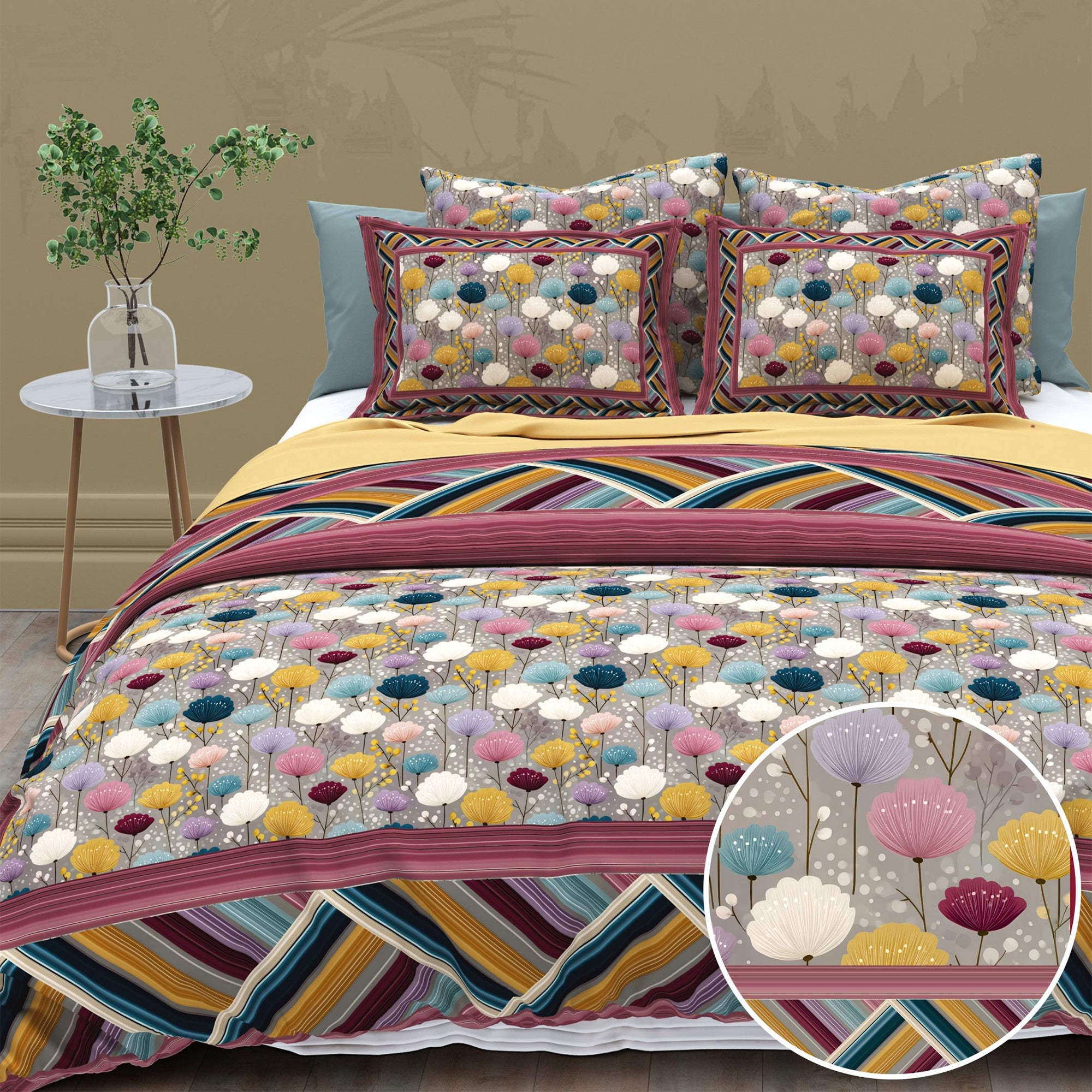 Cotton Digital Print Blossom Waves Bedsheet Set
