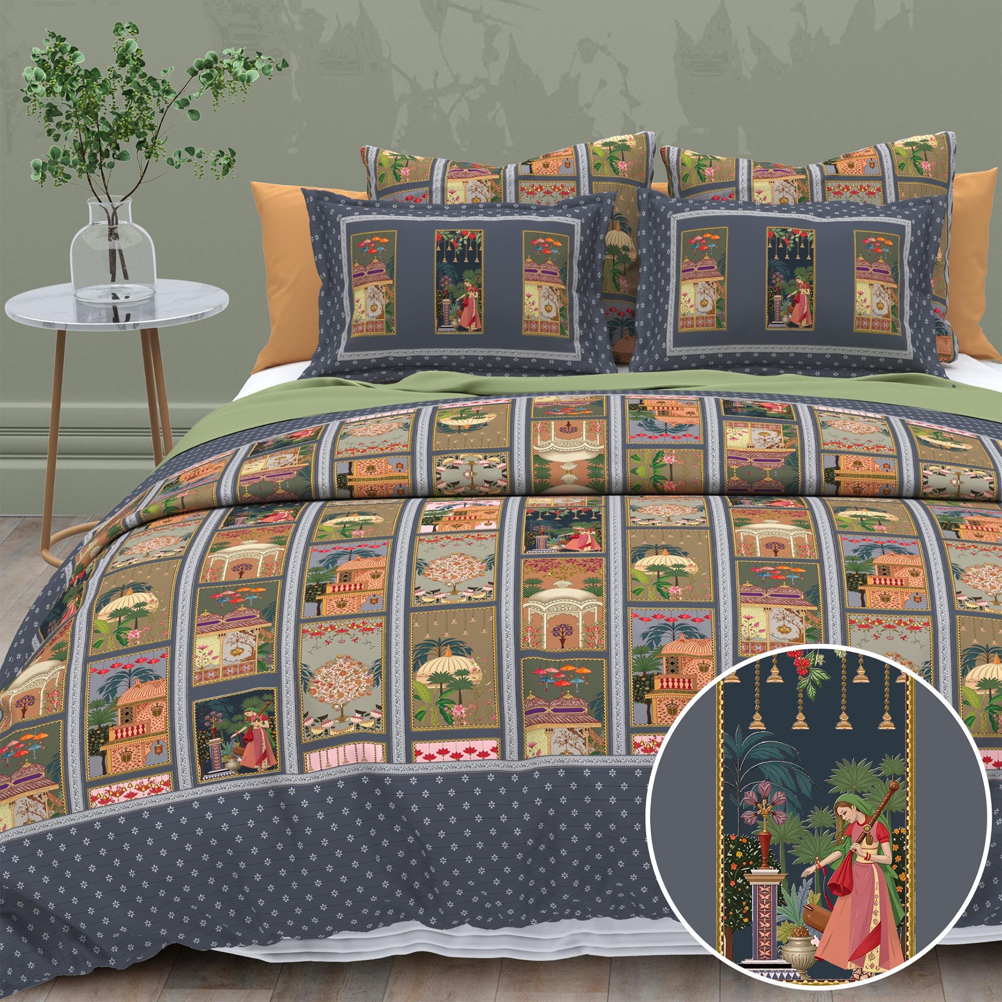 Cotton Digital Print Shahi Haveli Bedsheet Set