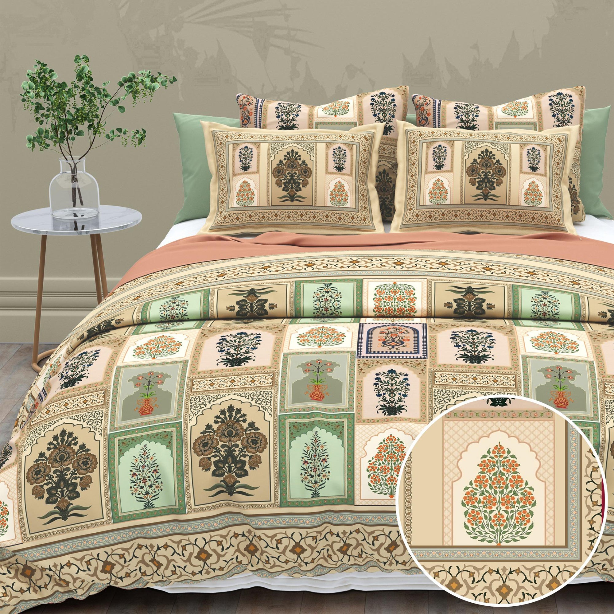 Cotton Digital Print Mughal Botanica Bedsheet Set