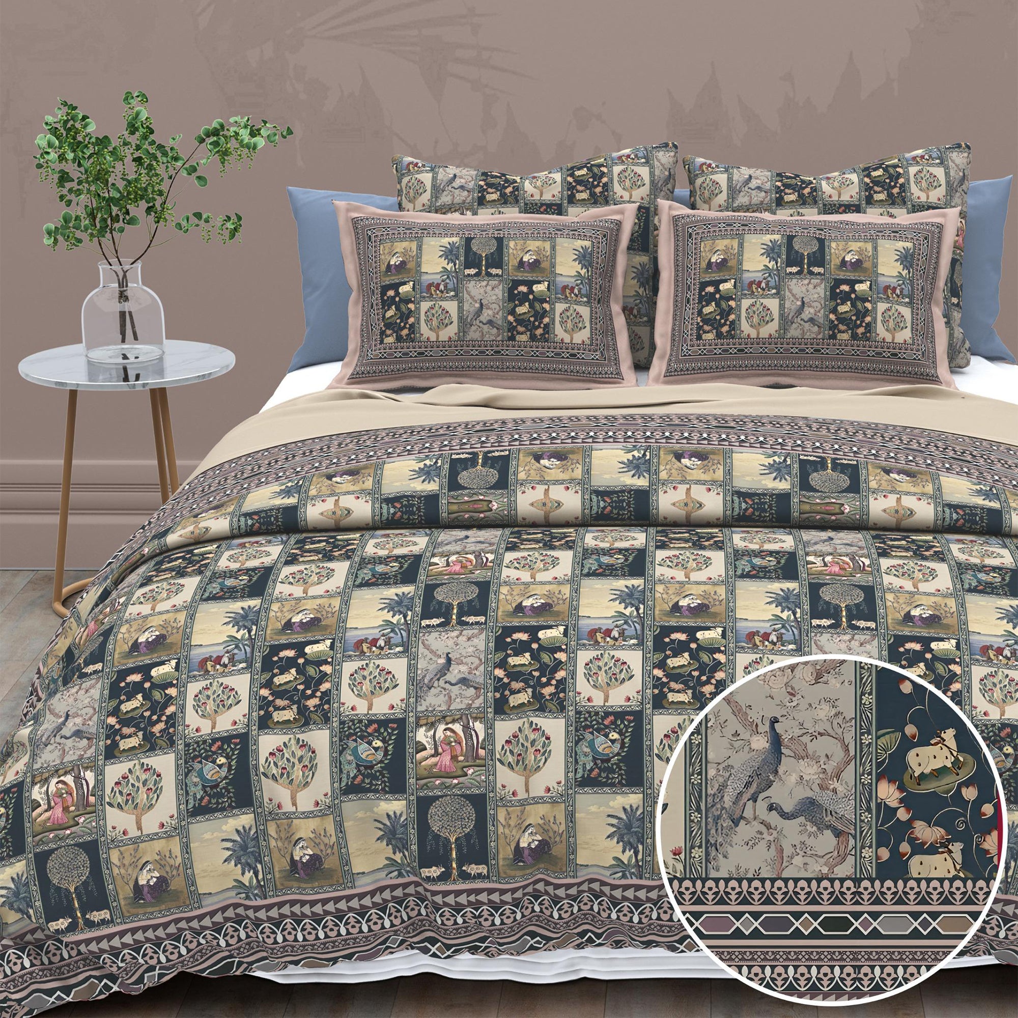 Cotton Digital Print Peacock Heritage Bedsheet Set