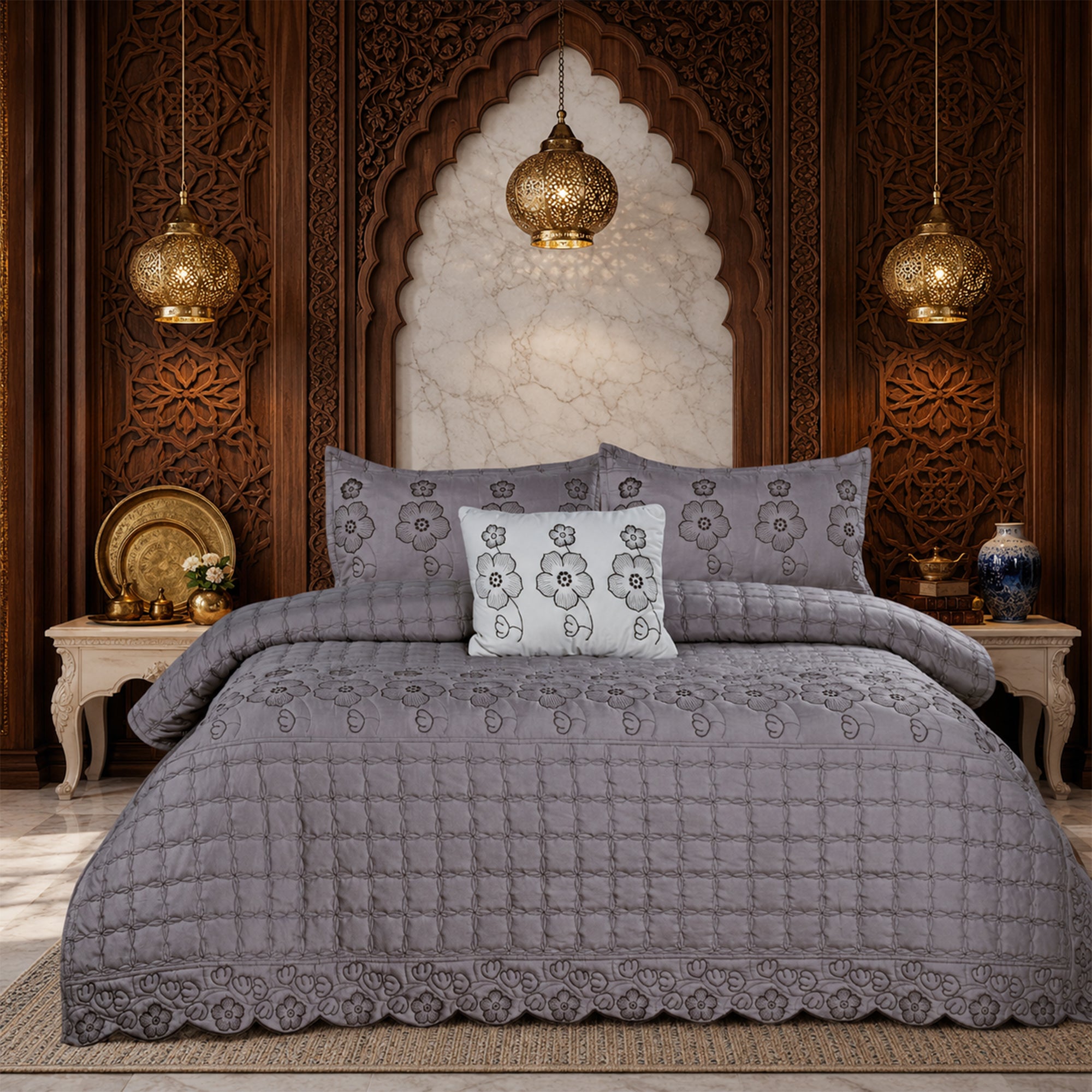 Lavender Rose Soft Cotton Fabric Bedding Set – 5 Pieces
