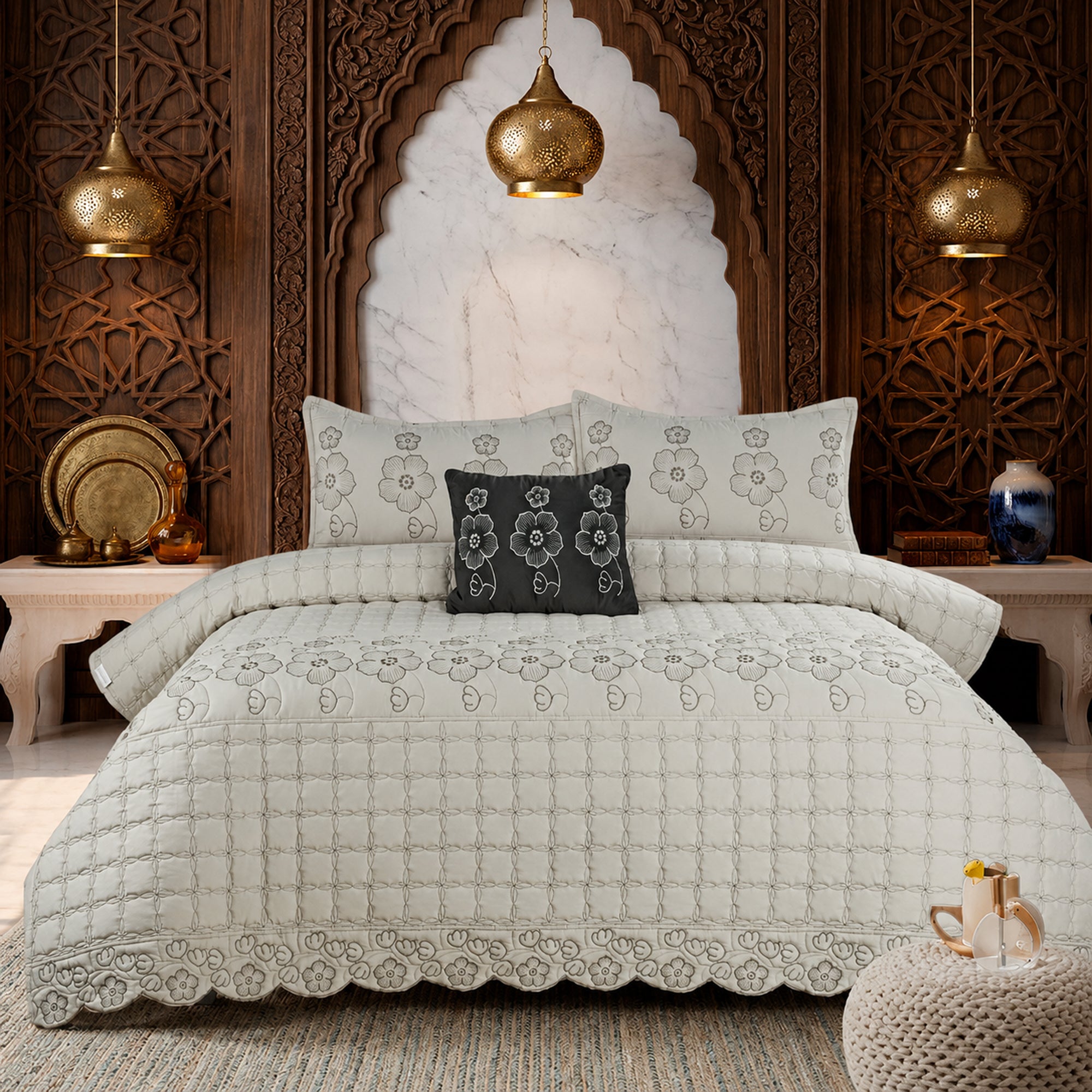 Ivory Rose Soft Cotton Fabric Bedding Set – 5 Pieces