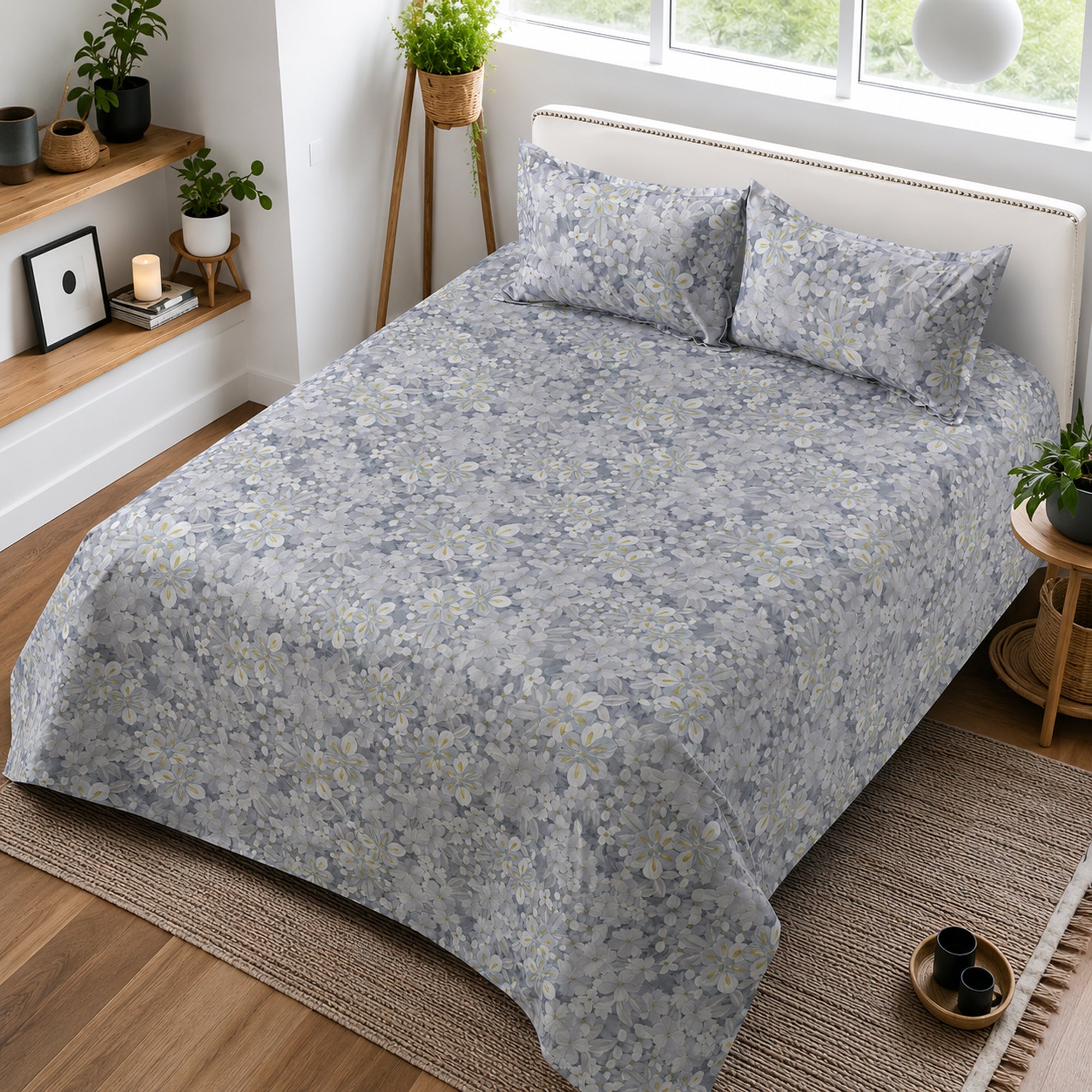 Silver Daisy 350TC Digital Cotton Bedsheet