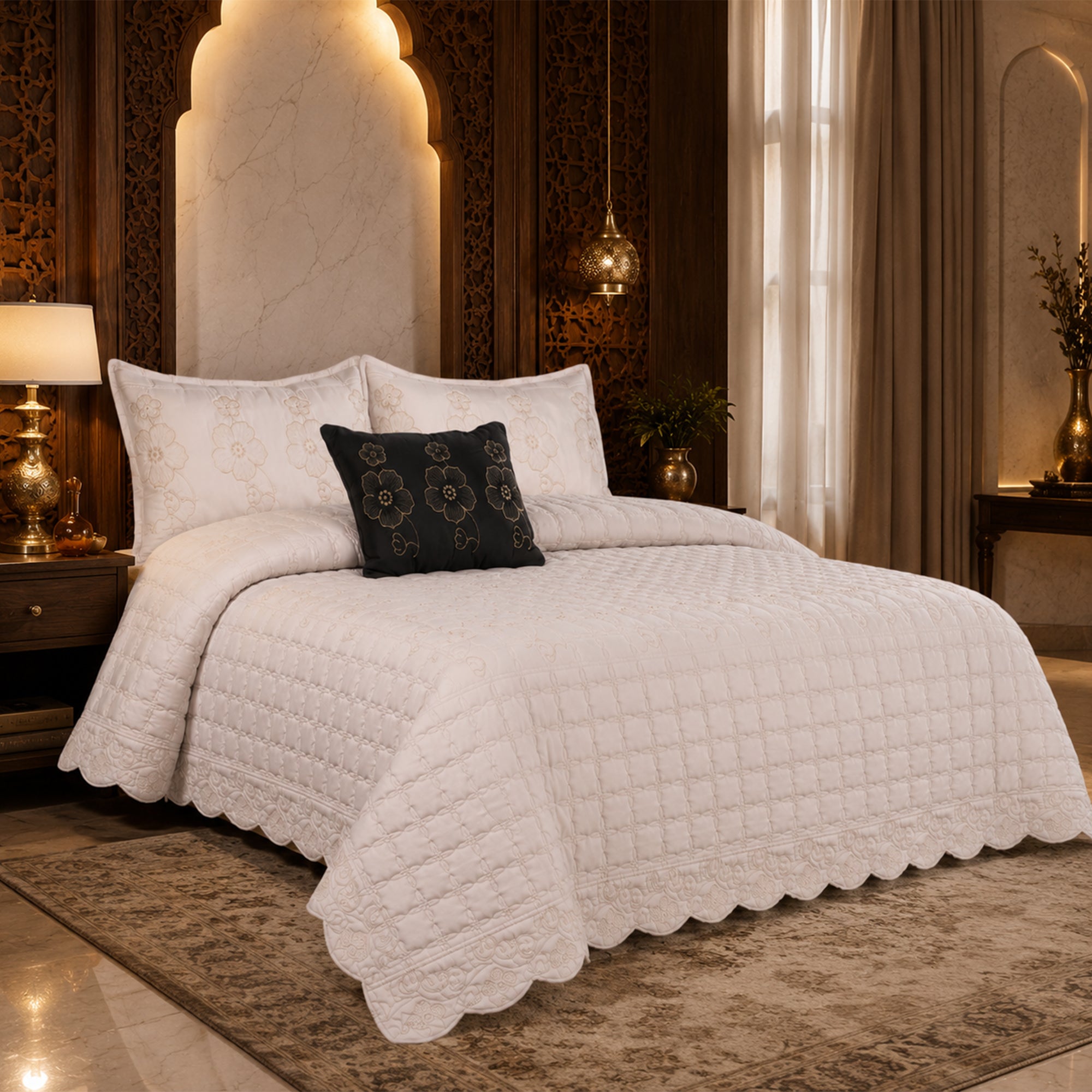 Rose Ivory Soft Cotton Fabric Bedding Set – 5 Pieces