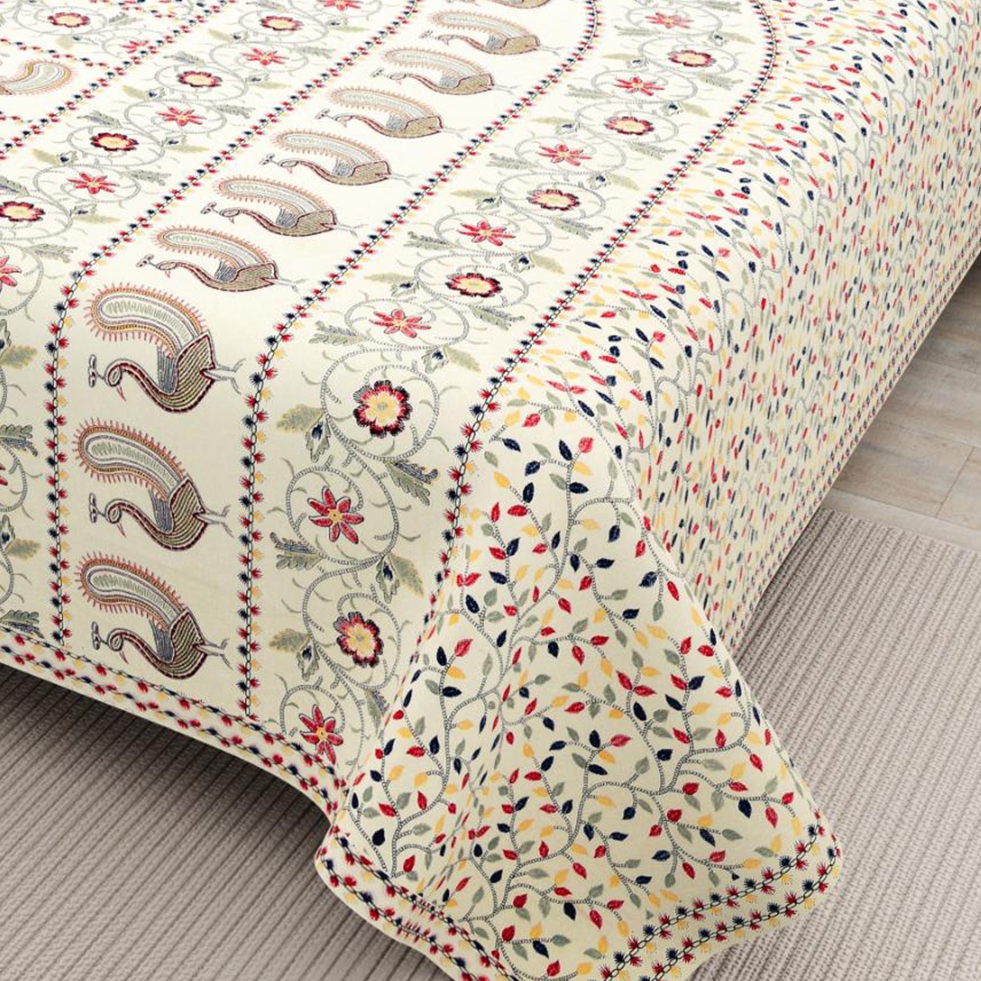 Cotton Hand Stitch Peacock Trail Bedsheet Set