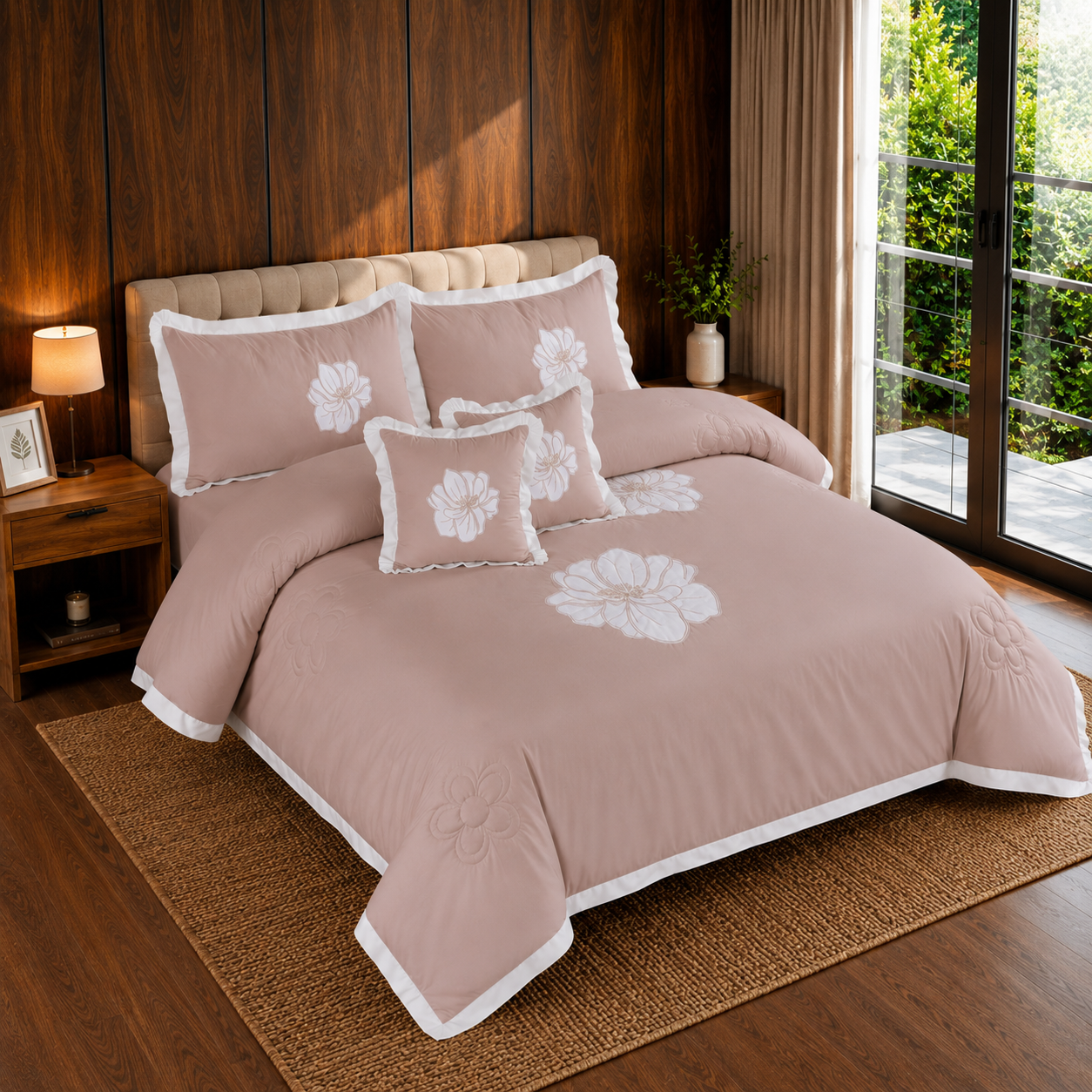 Rosewood Elegance Embroidered 6 Piece Bedding Set