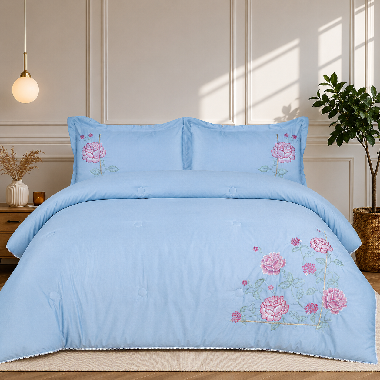 Sky Blossom Smooth Cotton Fabric 4 Piece Bedding Set