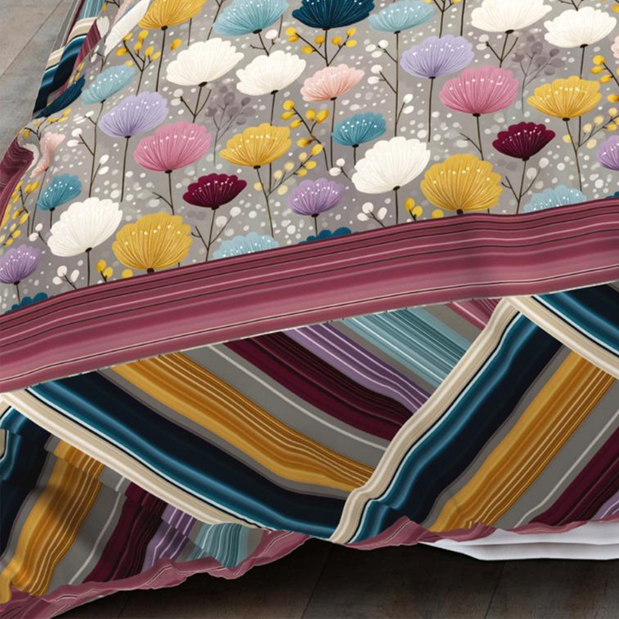 Cotton Digital Print Blossom Waves Bedsheet Set