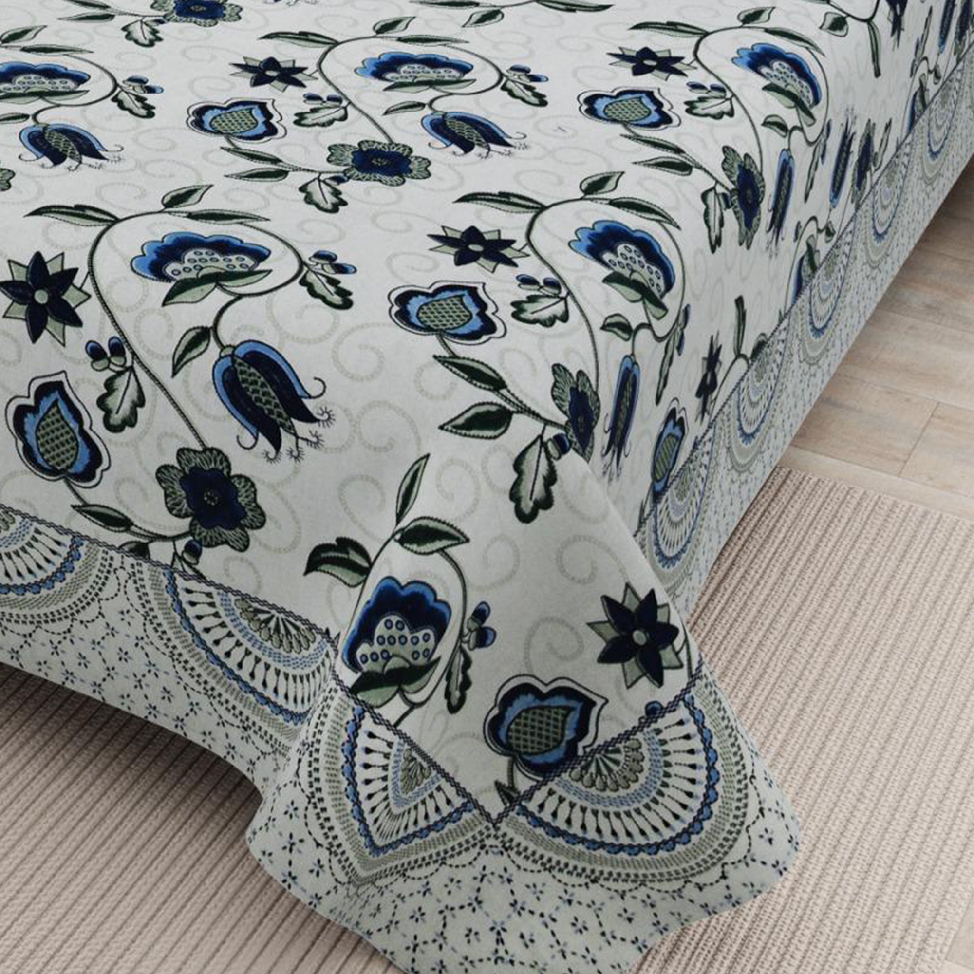Cotton Hand Stitch Indigo Bloom Bedsheet Set