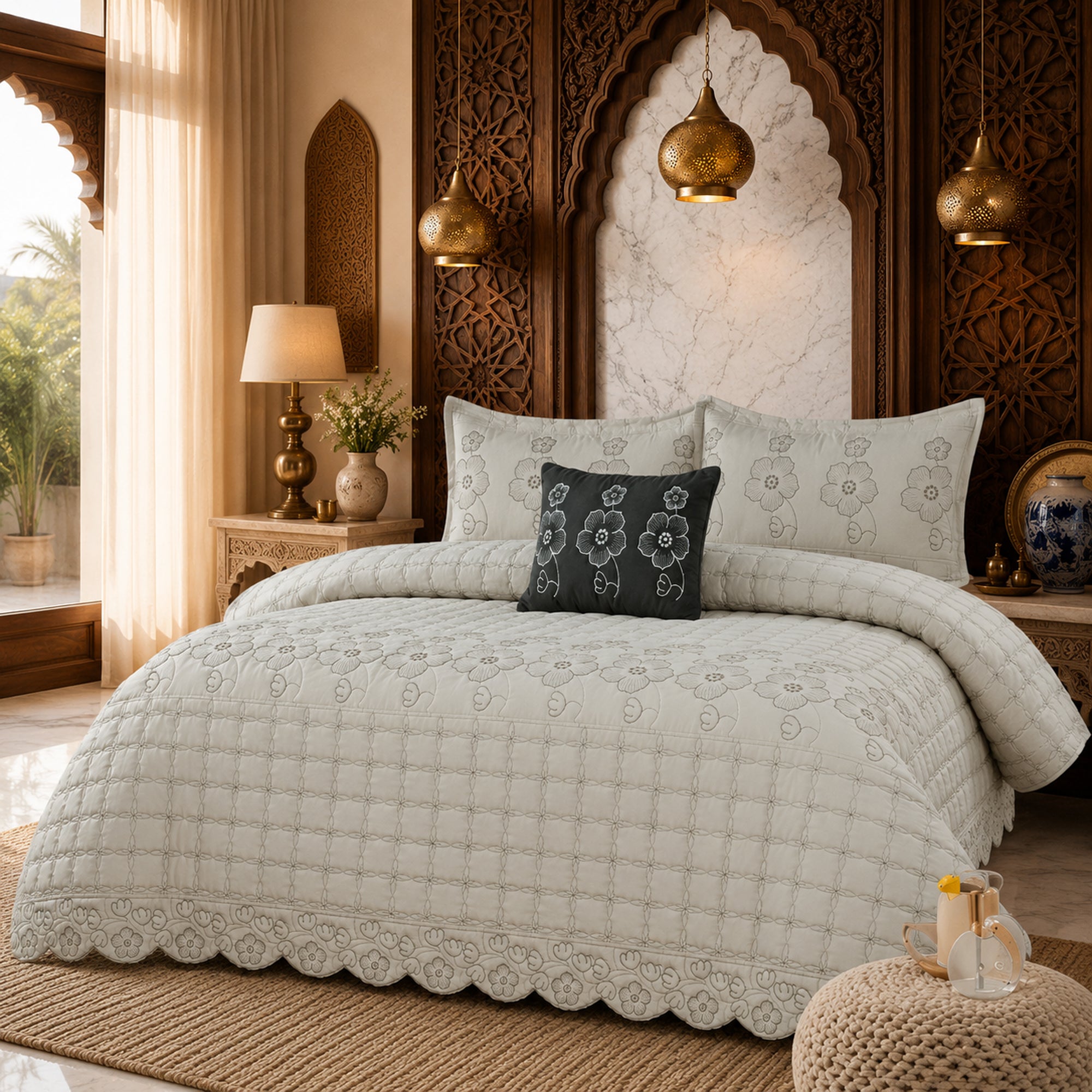 Ivory Rose Soft Cotton Fabric Bedding Set – 5 Pieces