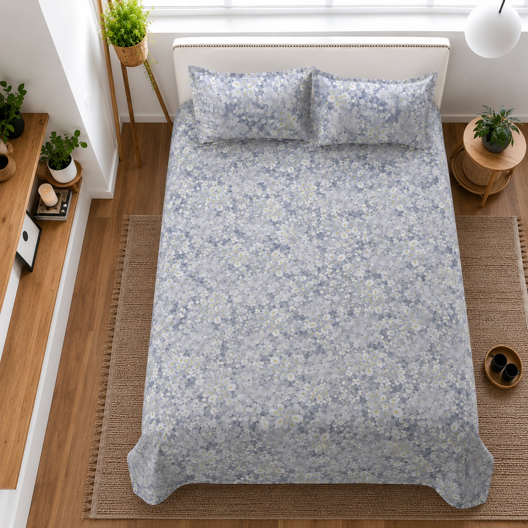 Silver Daisy 350TC Digital Cotton Bedsheet