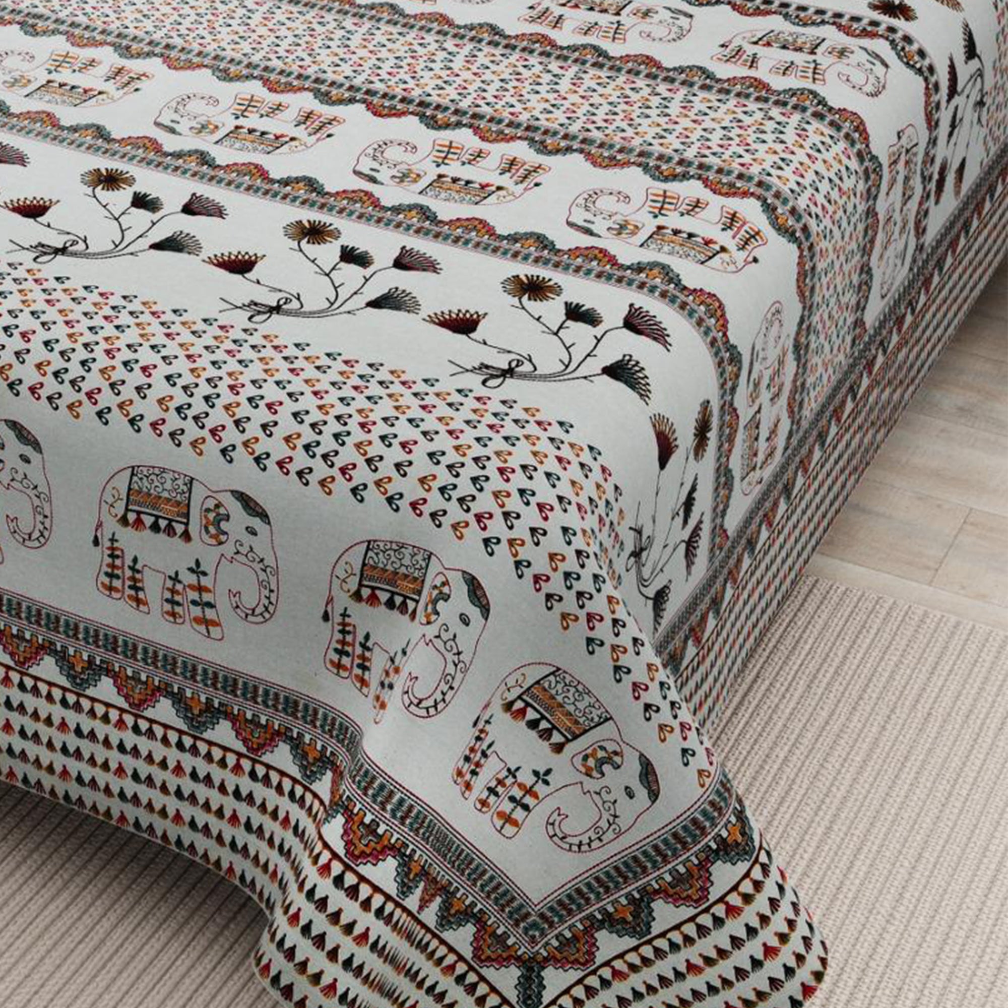 Cotton Hand Stitch Elephant Trail Bedsheet Set