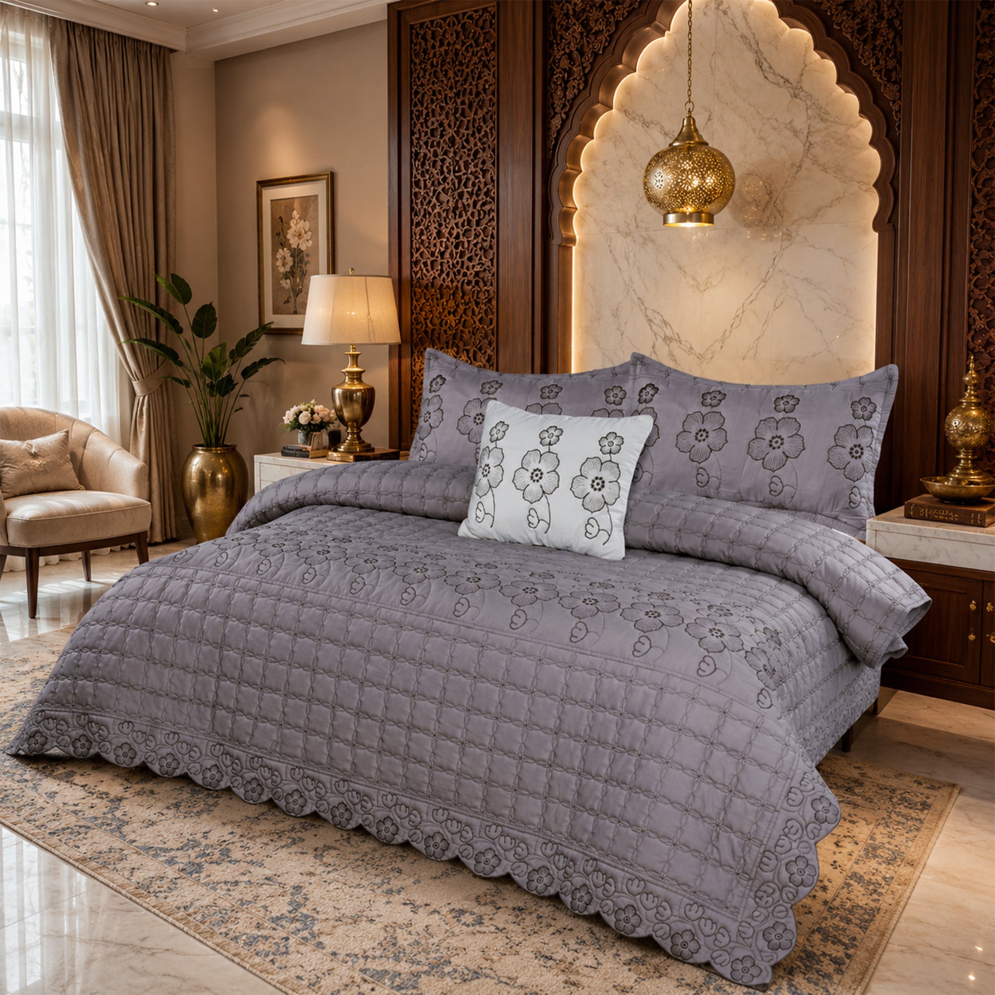 Lavender Rose Soft Cotton Fabric Bedding Set – 5 Pieces