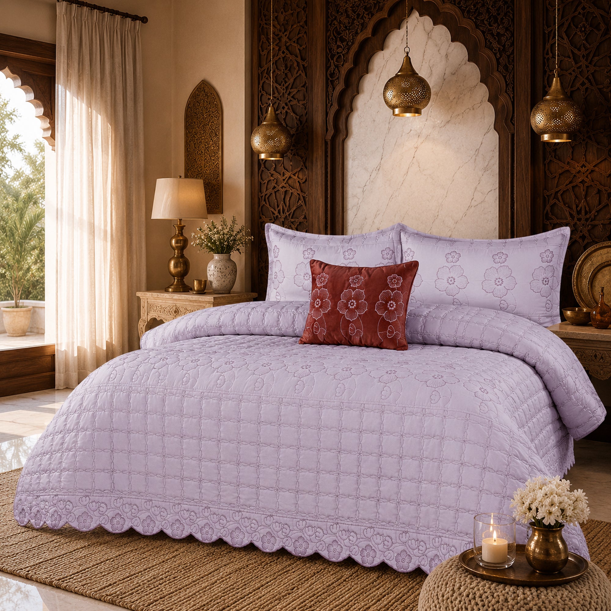 Moon Lavender Soft Cotton Fabric Bedding Set – 5 Pieces