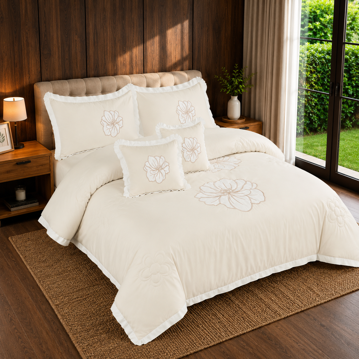 Pearl Elegance Embroidered 6 Piece Bedding Set