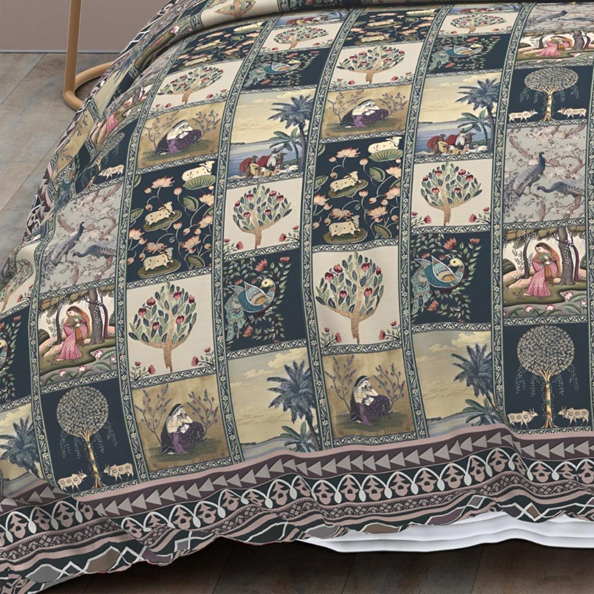 Cotton Digital Print Peacock Heritage Bedsheet Set