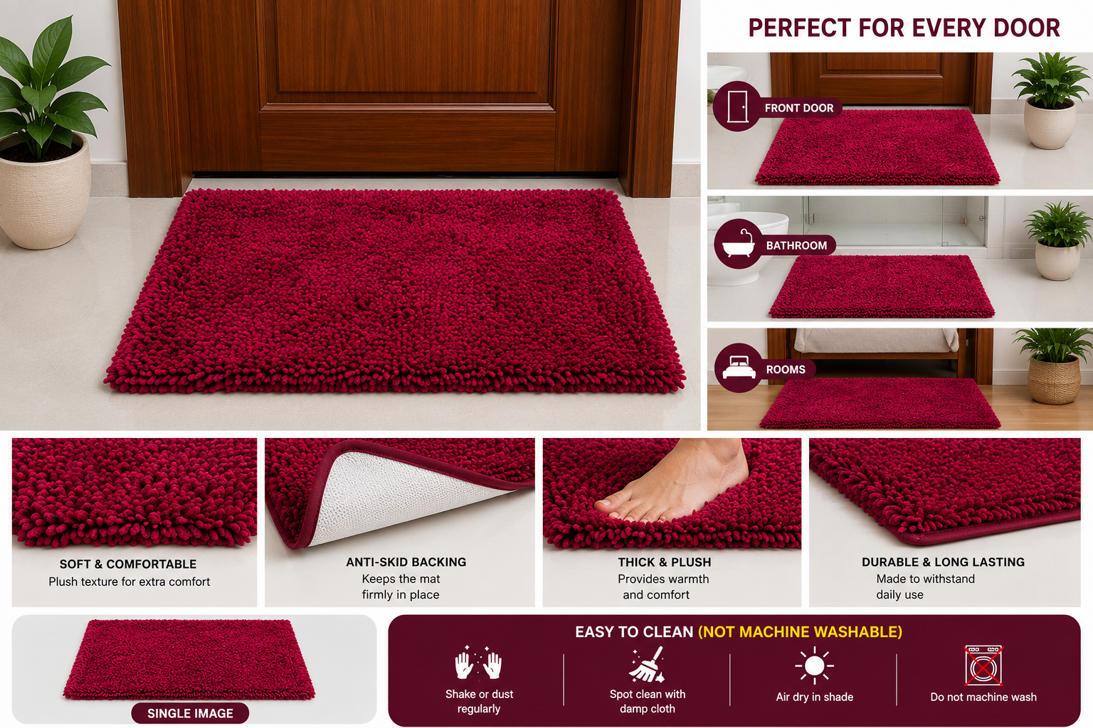 Tejas Premium Microfiber Door Mat - Maroon