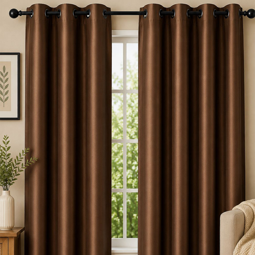 Luxurious Brown Blackout Curtain Set (Set of 2)