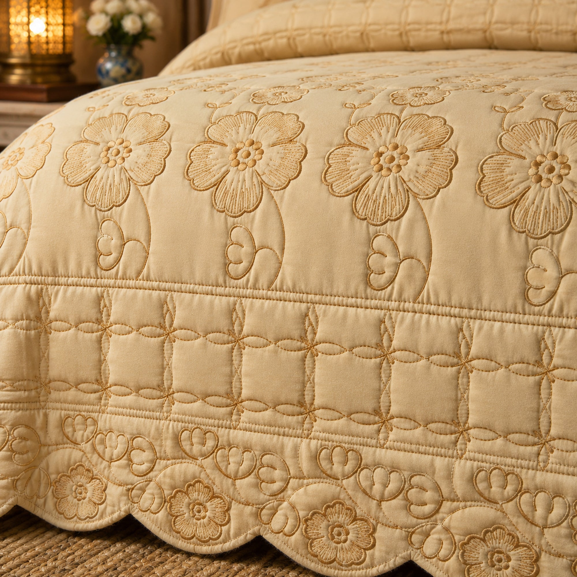 Golden Rose Soft Cotton Fabric Bedding Set – 5 Pieces