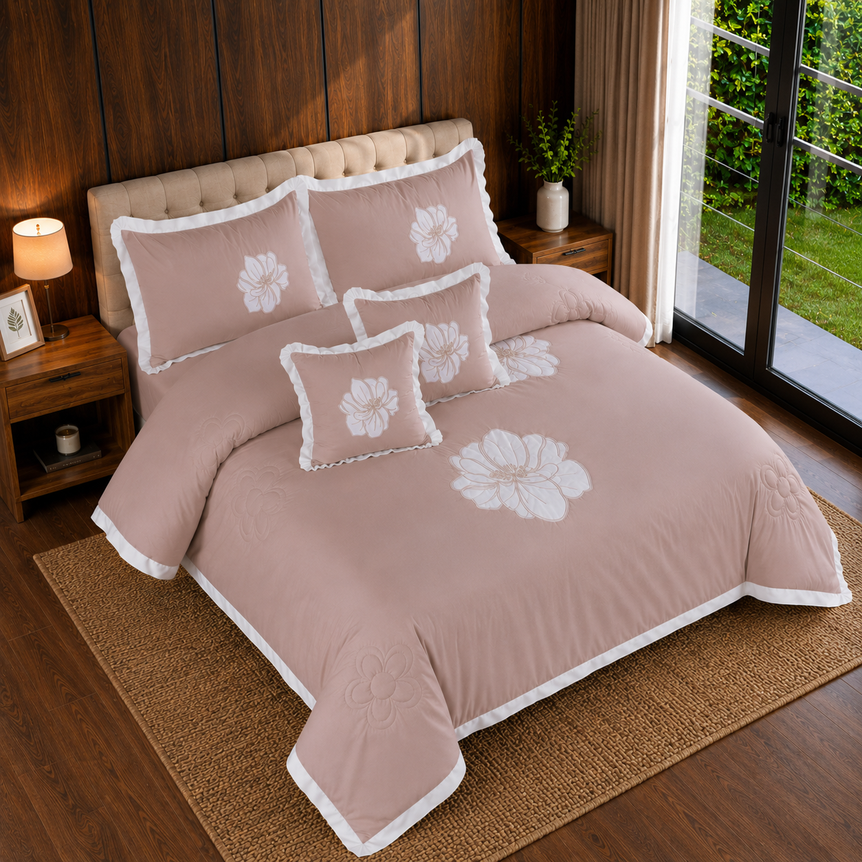 Rosewood Elegance Embroidered 6 Piece Bedding Set