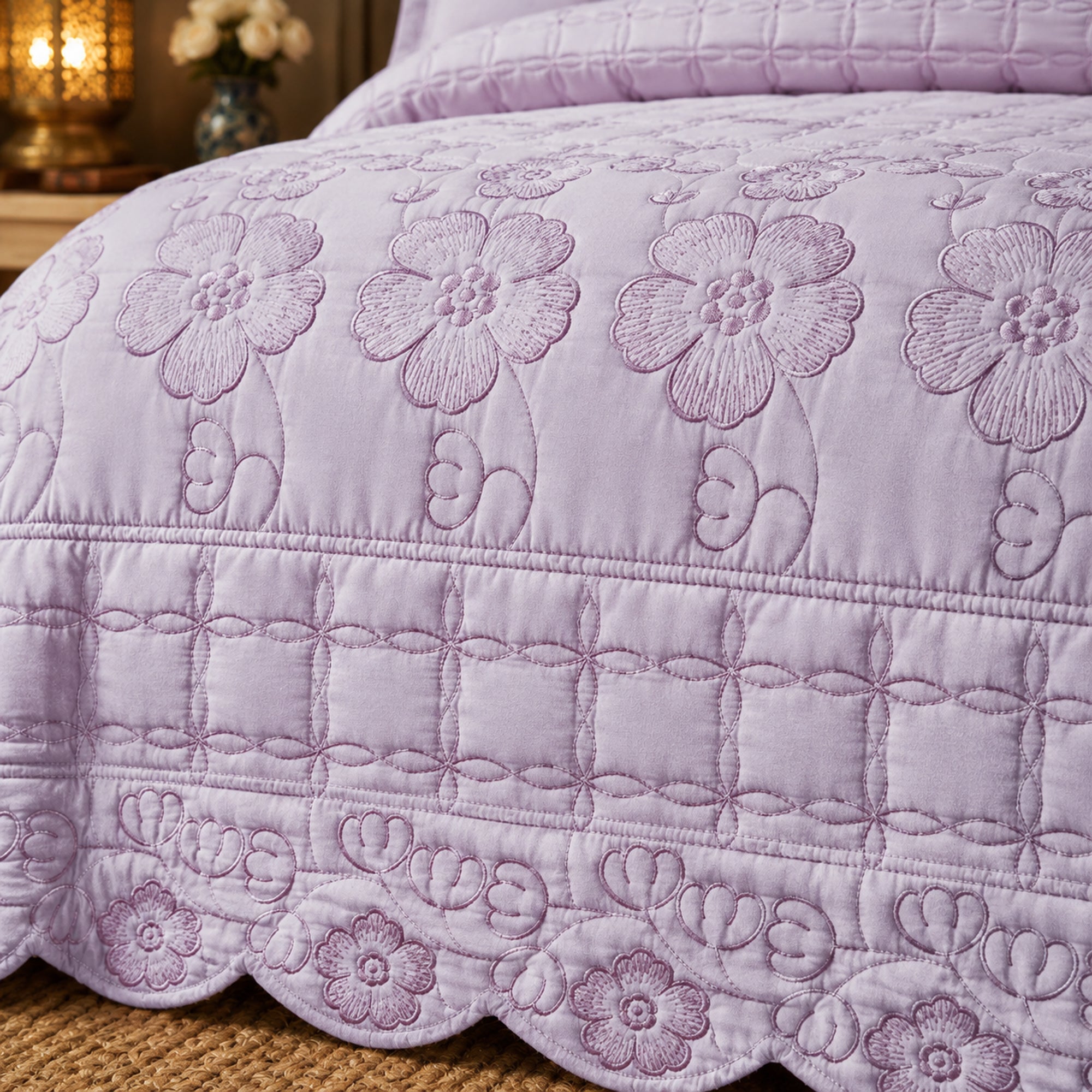 Moon Lavender Soft Cotton Fabric Bedding Set – 5 Pieces