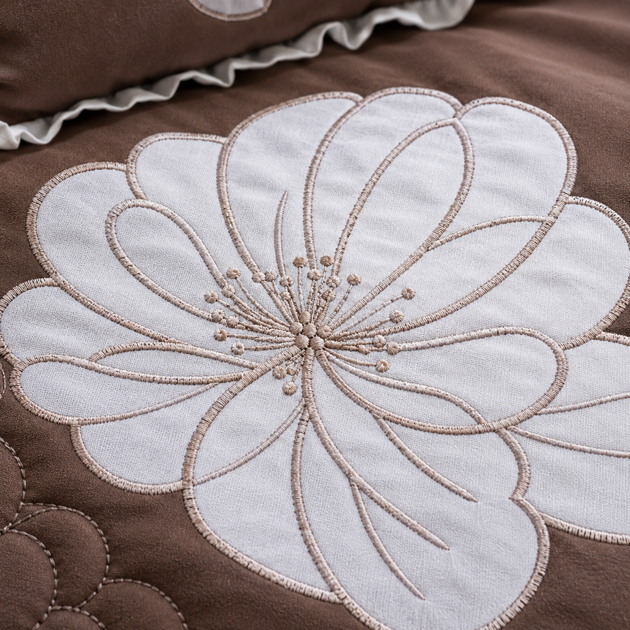 Cocoa Blossom Embroidered 6 Piece Bedding Set