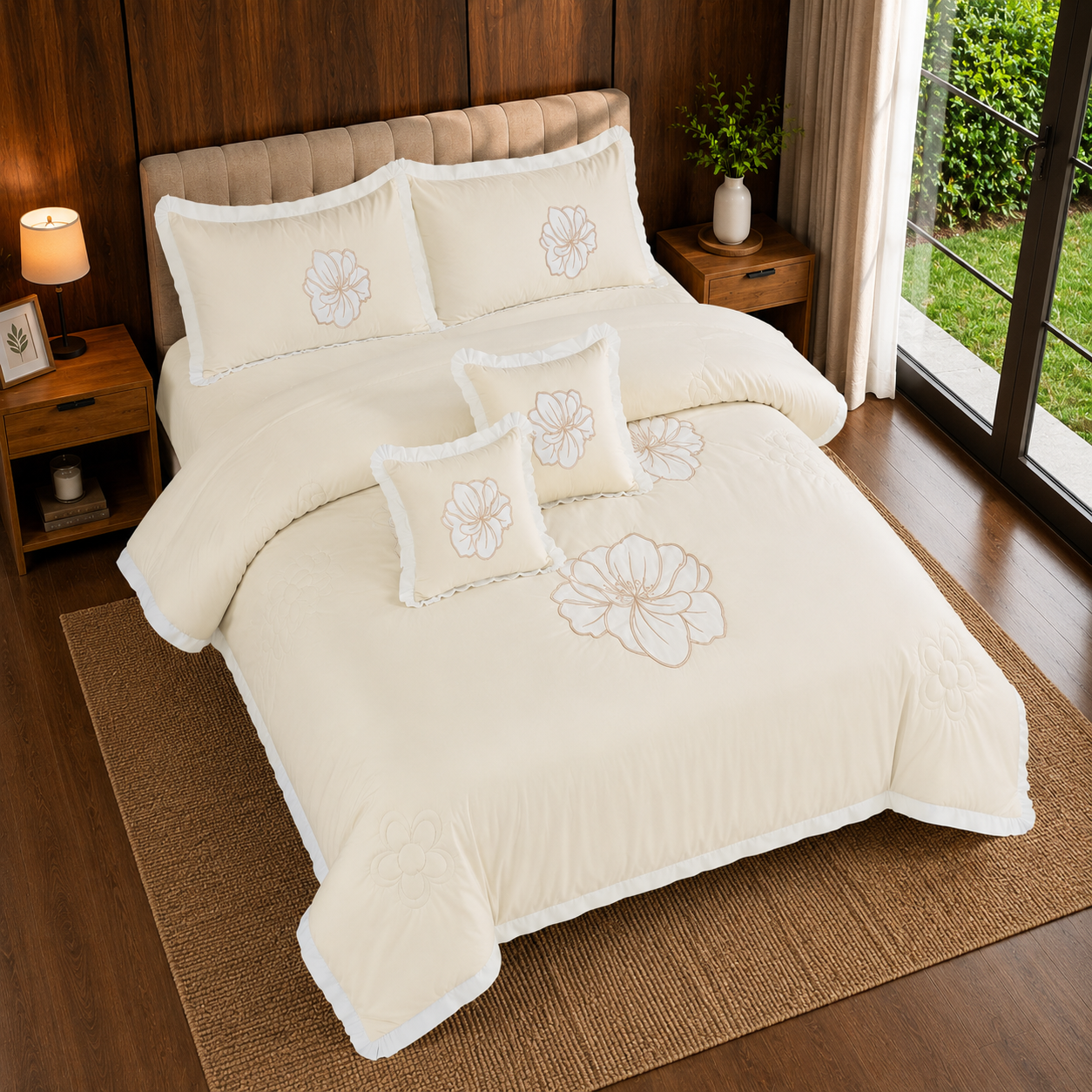 Pearl Elegance Embroidered 6 Piece Bedding Set
