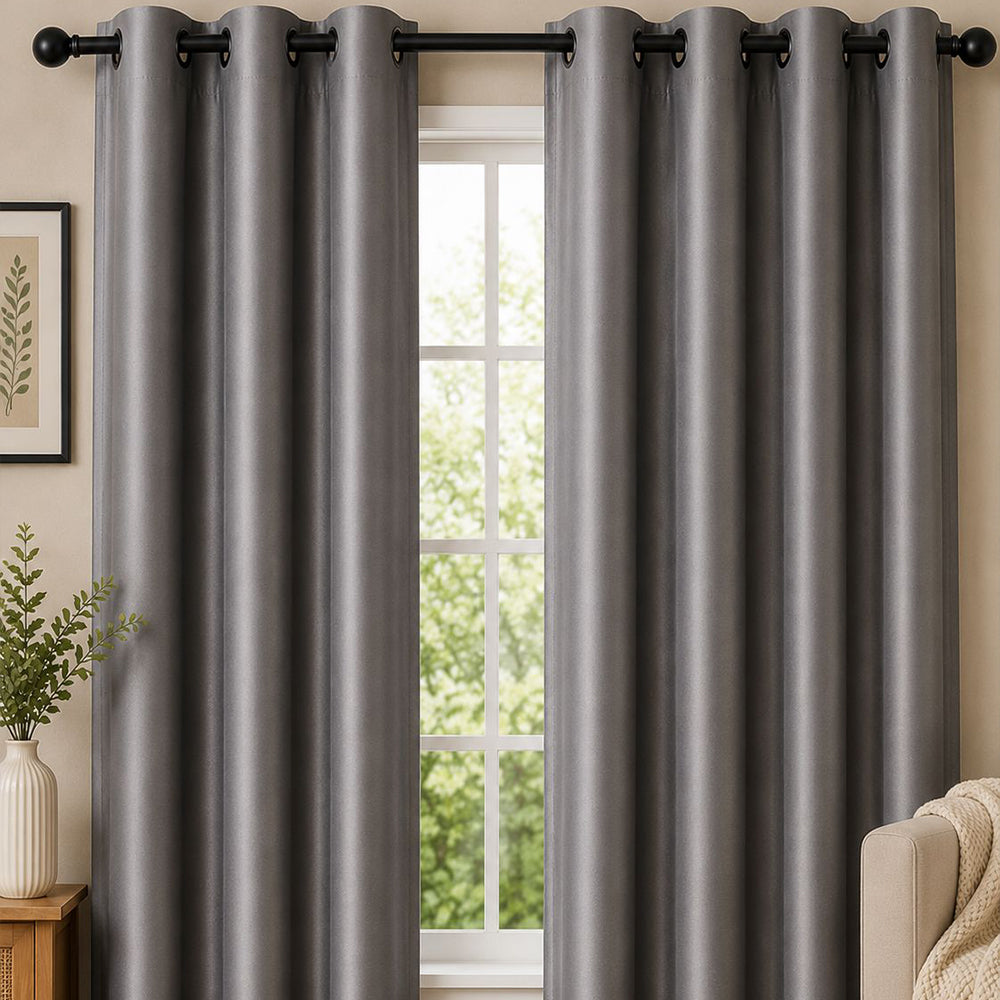 Luxurious Dark Grey Blackout Curtain Set (Set of 2)