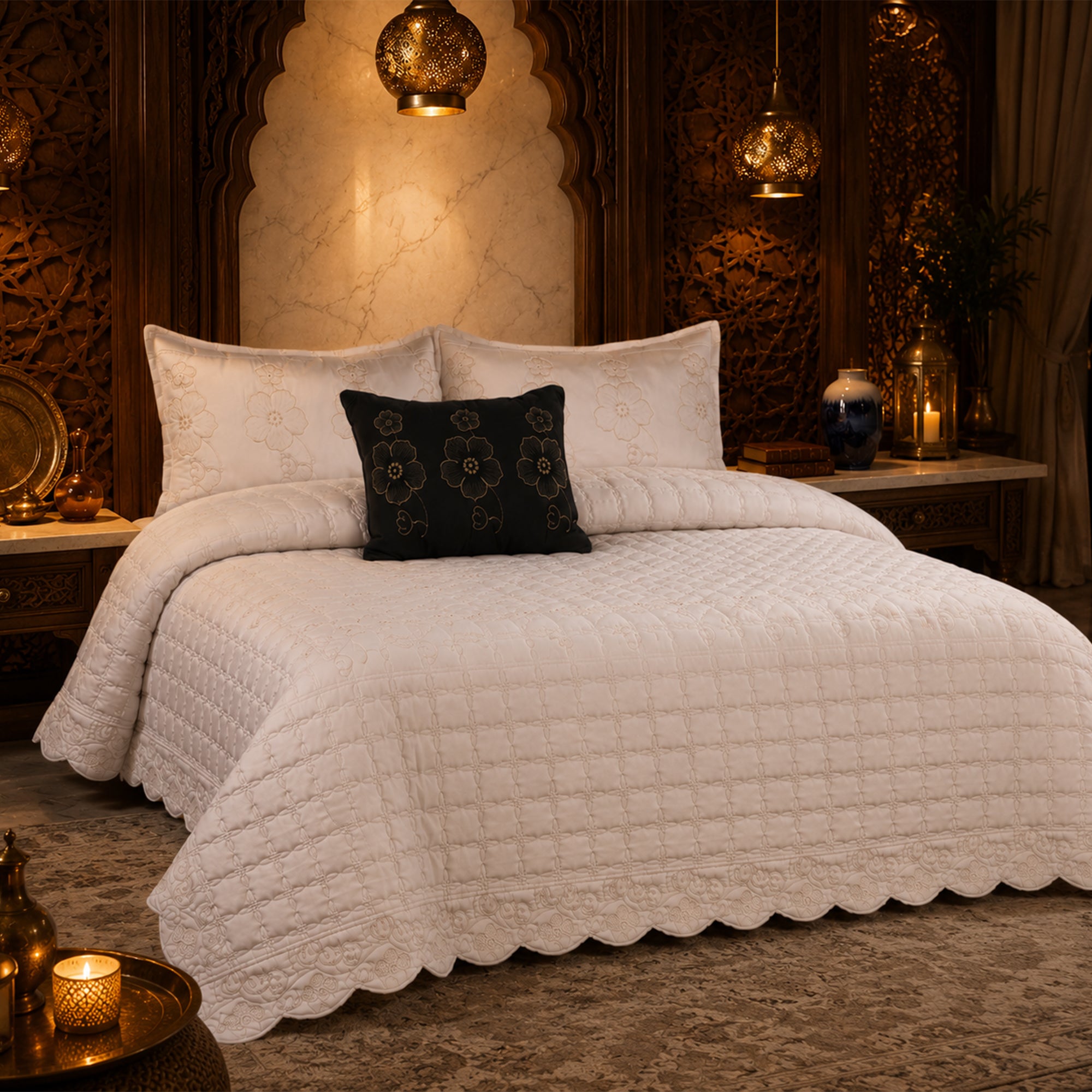 Rose Ivory Soft Cotton Fabric Bedding Set – 5 Pieces