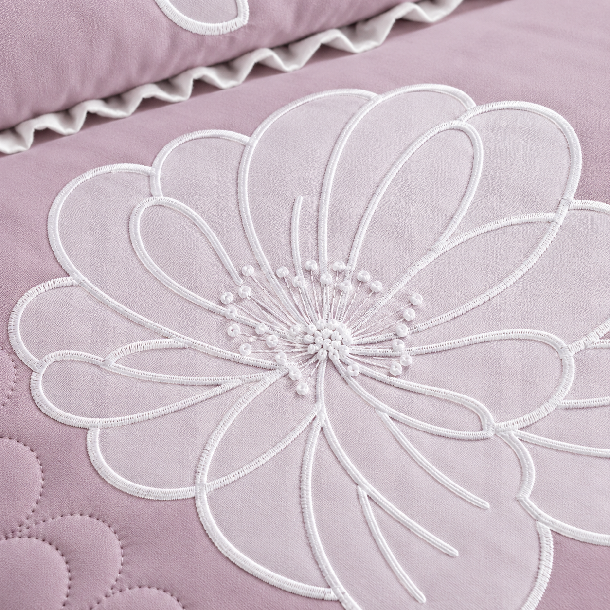 Soft Rose Embroidered 6 Piece Bedding Set