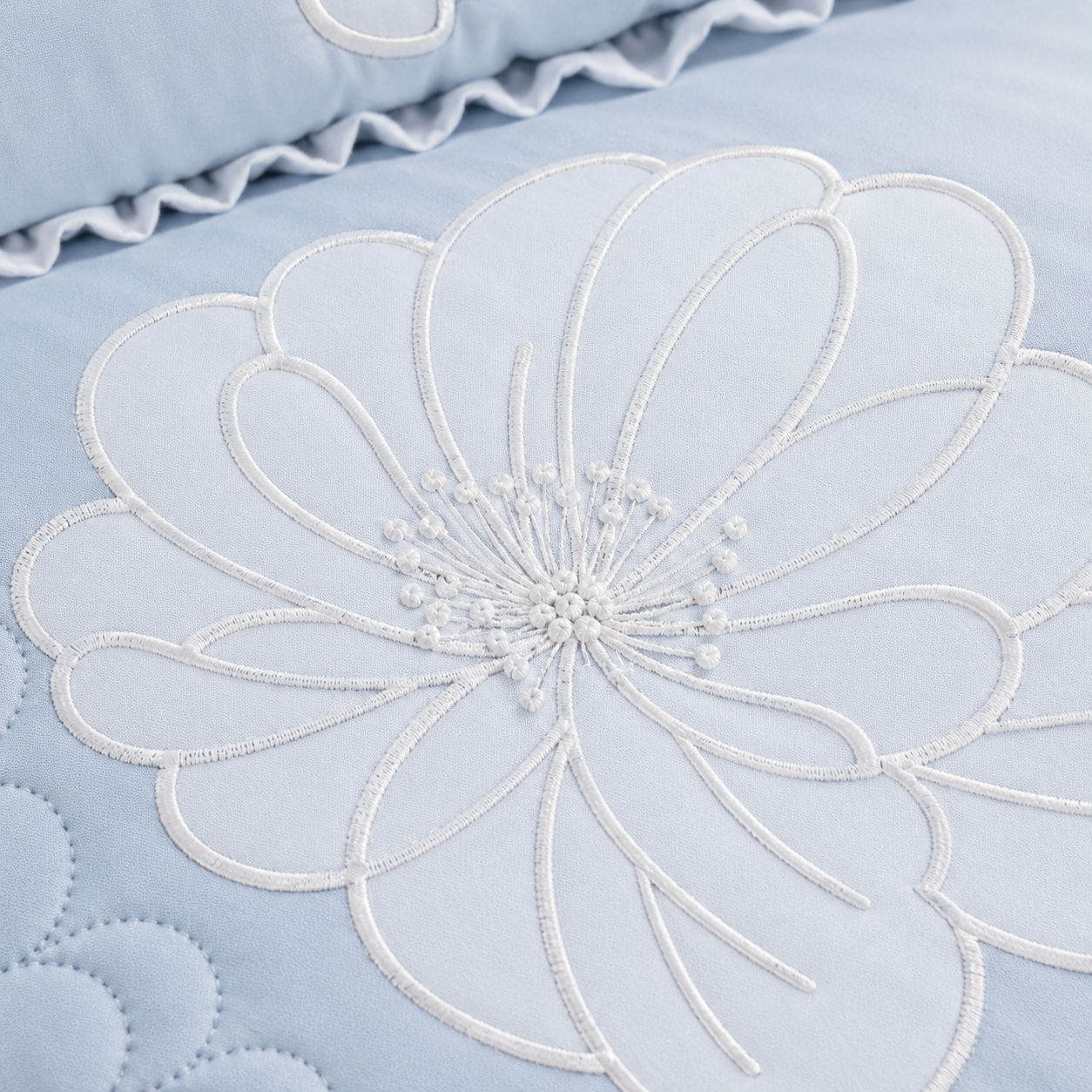 Sky Blossom Embroidered 6 Piece Bedding Set