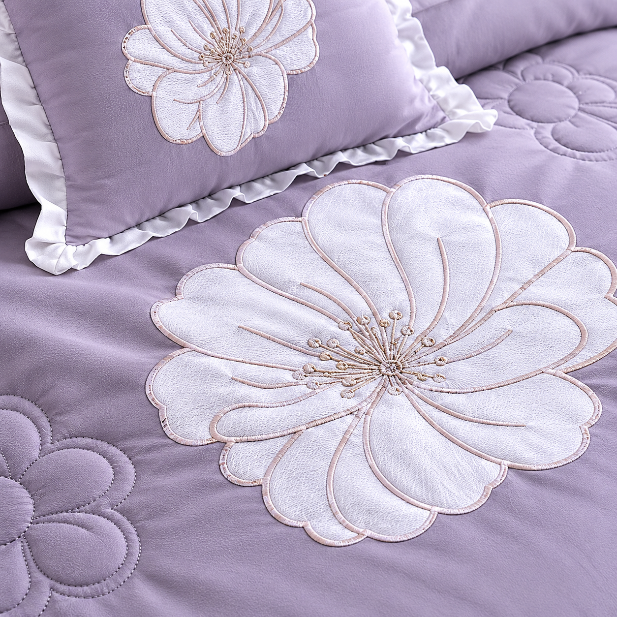 Lavender Elegance Embroidered 6 Piece Bedding Set