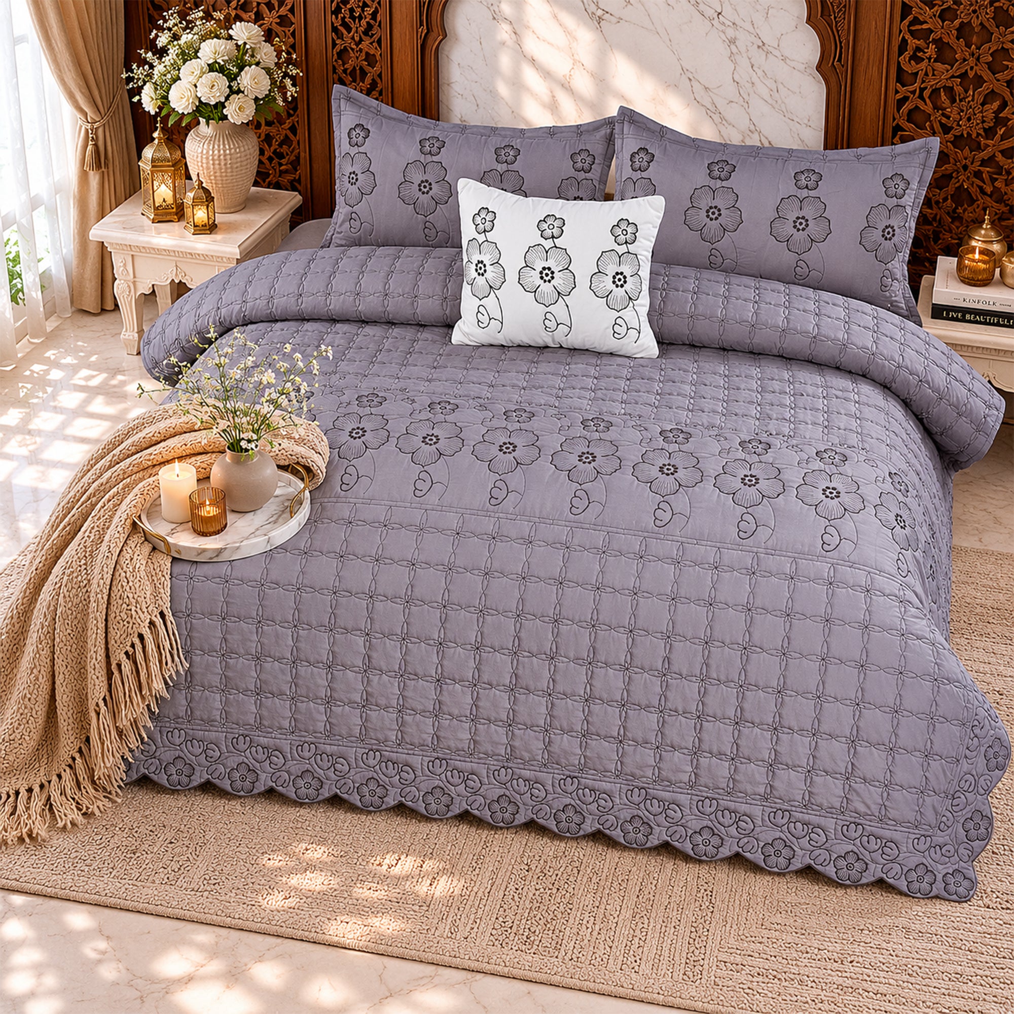 Lavender Rose Soft Cotton Fabric Bedding Set – 5 Pieces