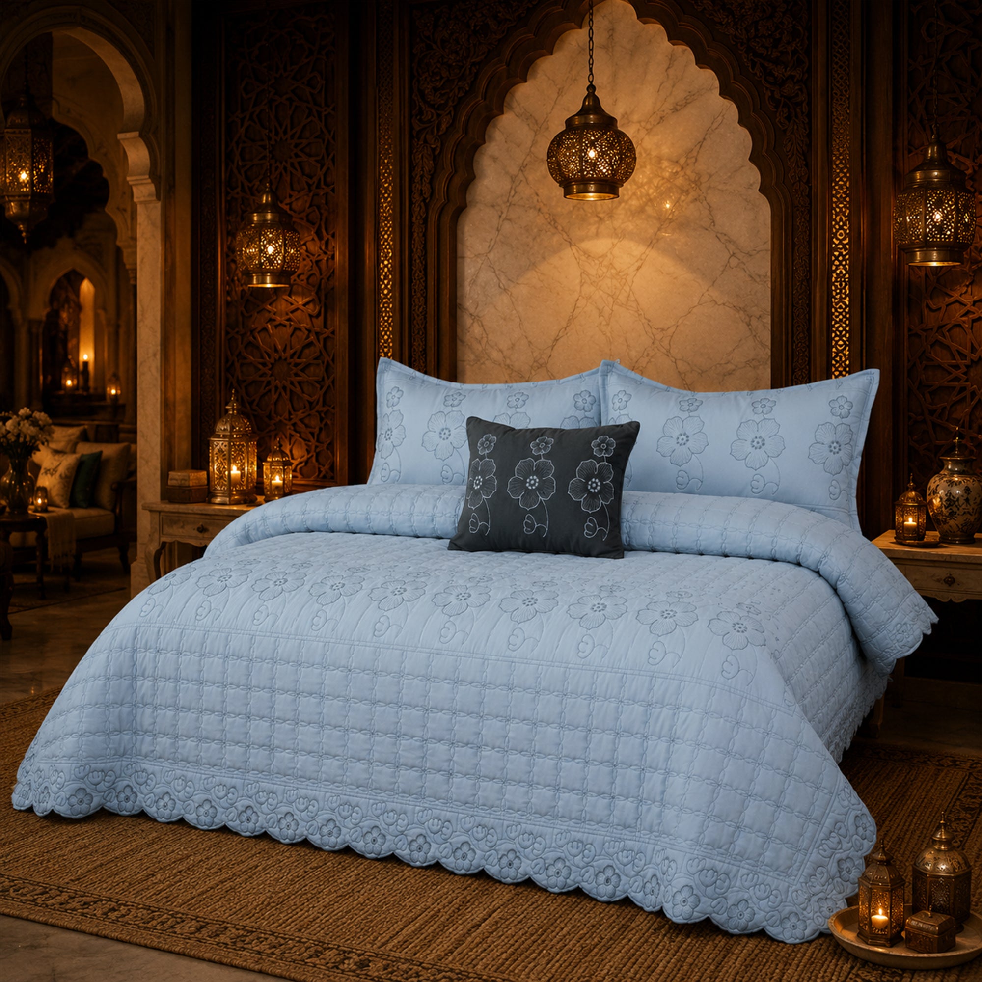 Blue Rose Soft Cotton Fabric Bedding Set – 5 Pieces